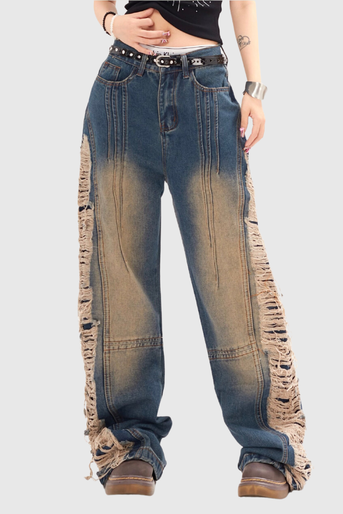 Abie Saçaklı Yırtık Hayley Jeans