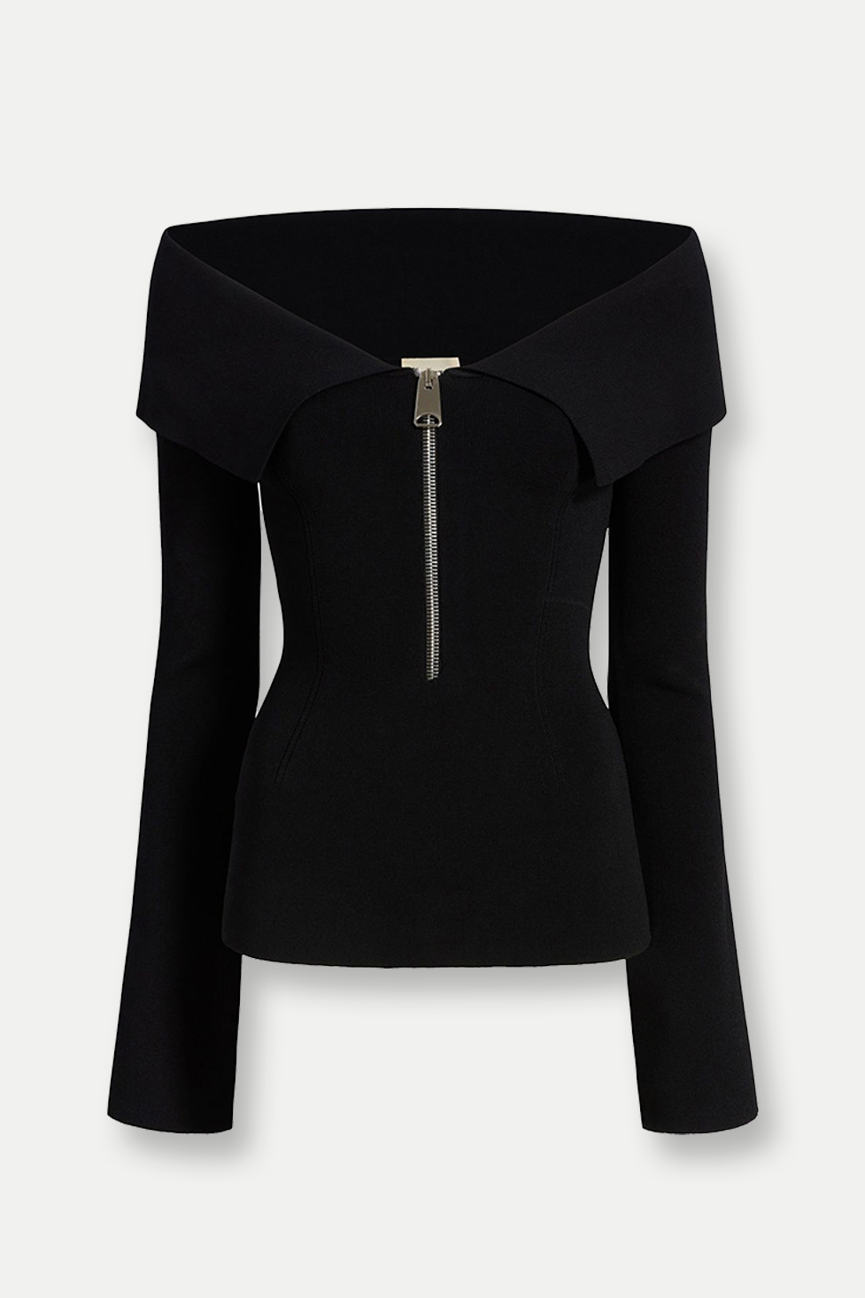 Meşe Palamudu Düşük Omuz Fermuarlı Bodycon Üst