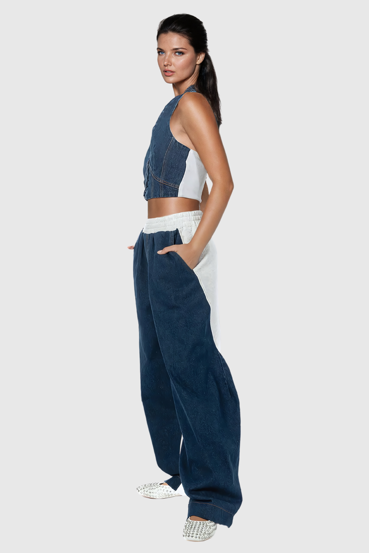 Adams Boyundan Bağlamalı Deconstruct Denim Pantolon Takım