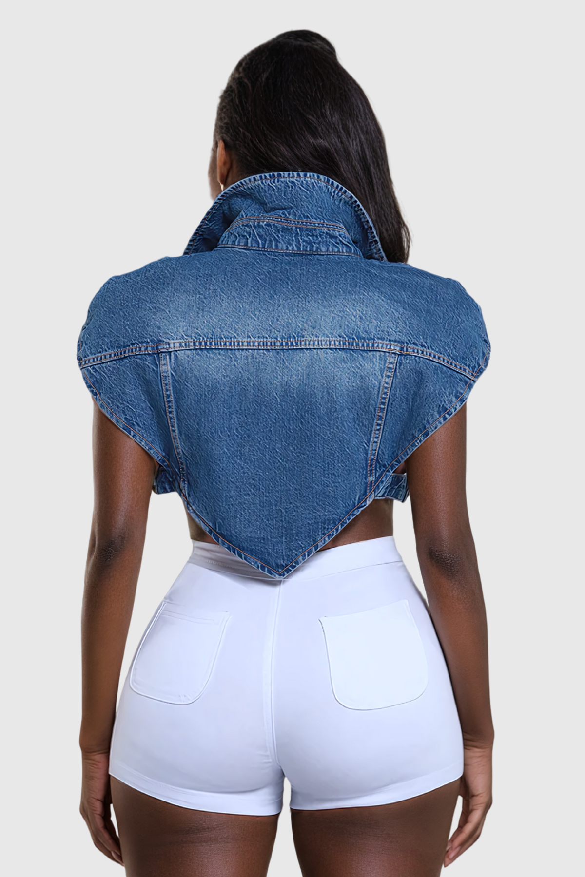 Adila Kolsuz Dekolteli Asimetrik Denim Üst