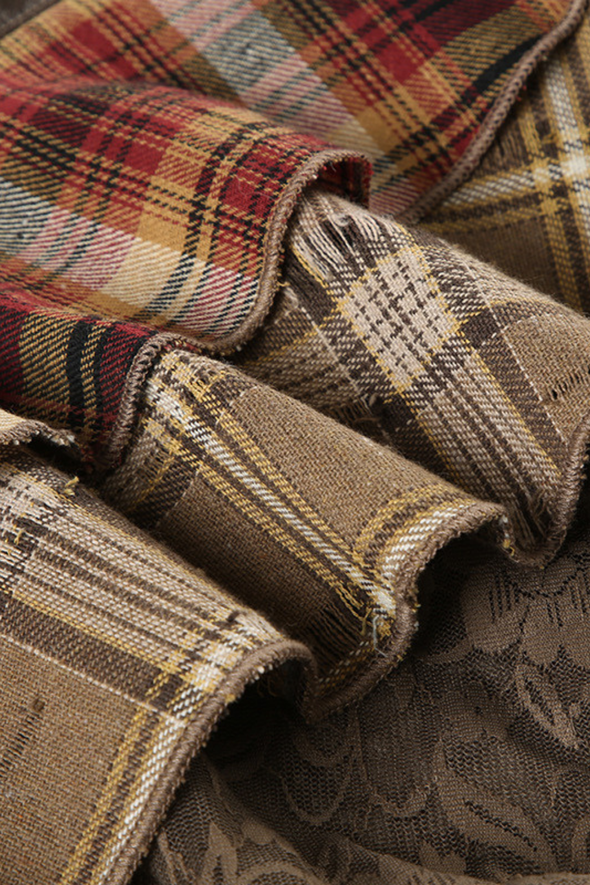 Agni Tokalı Izgara Dantel Patchwork Deri Etek