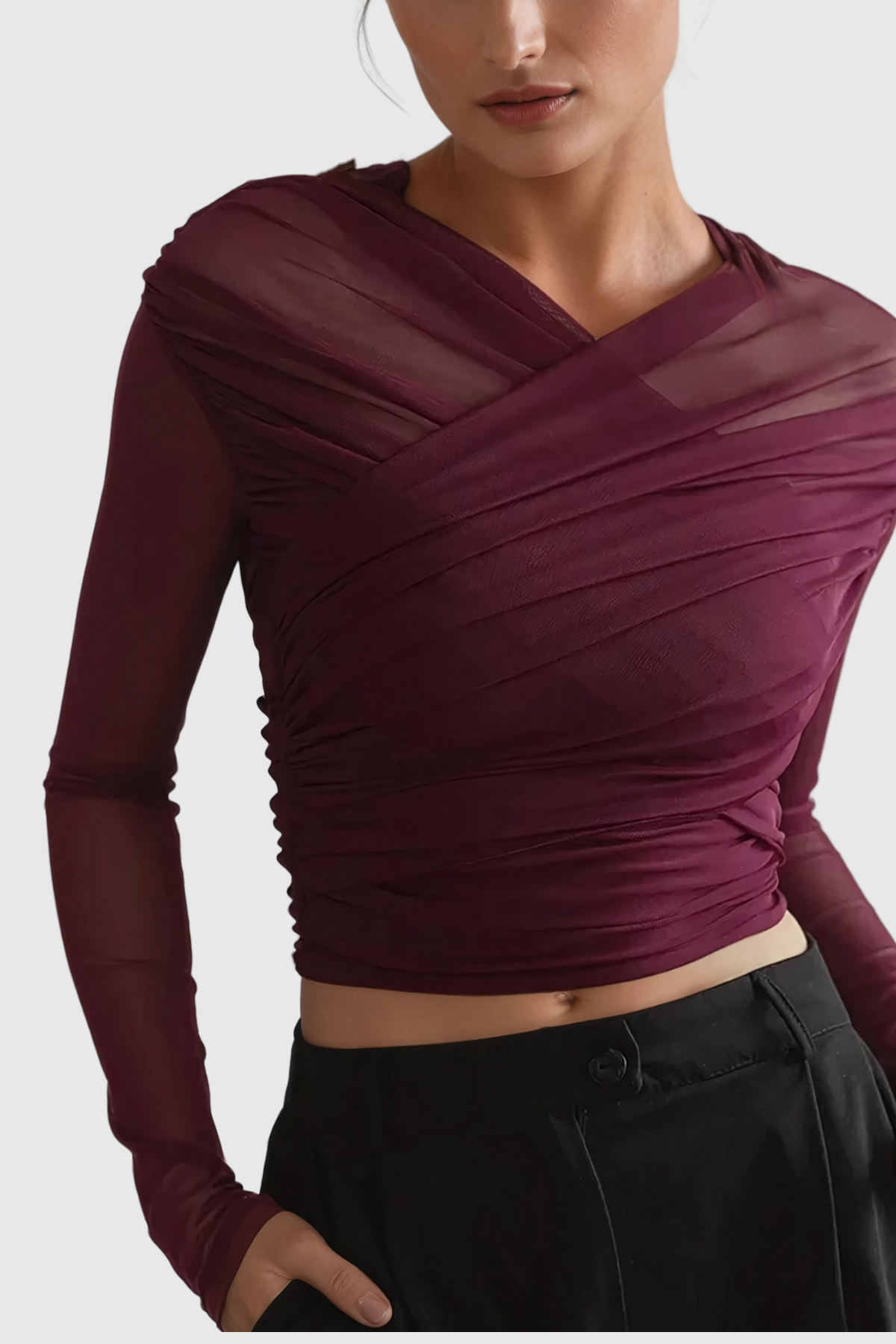 Alusia Cross Mesh Bodycon Kırmızı Üst