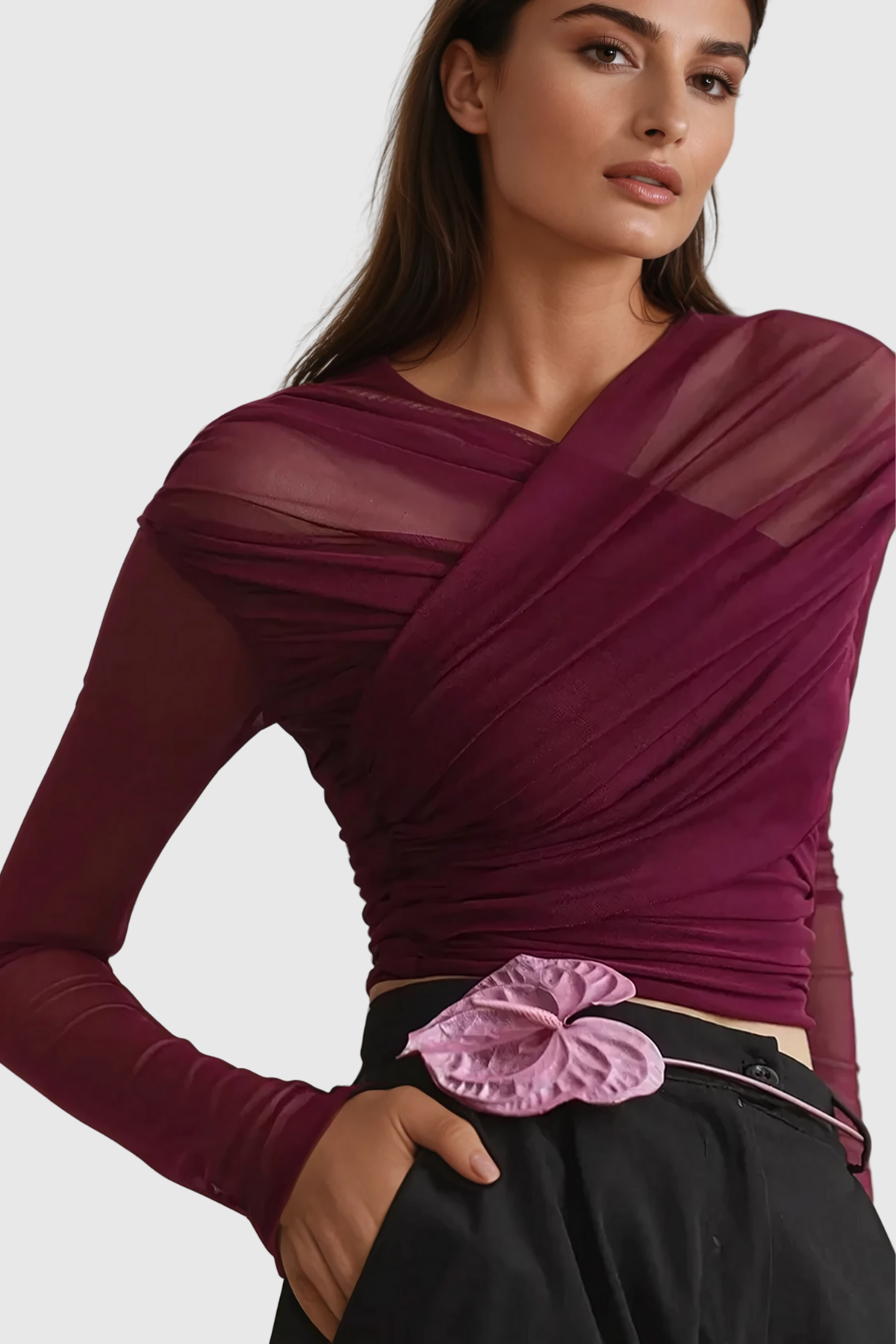 Alusia Cross Mesh Bodycon Kırmızı Üst