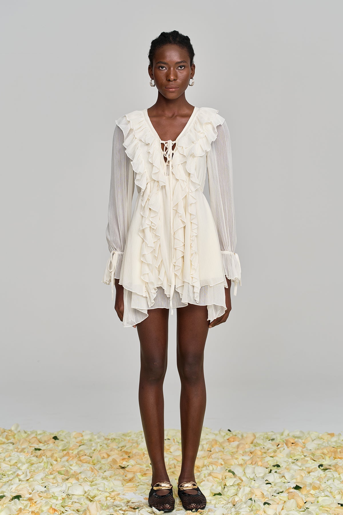 Amitabh Ruffle Lace Up File Mini Elbise