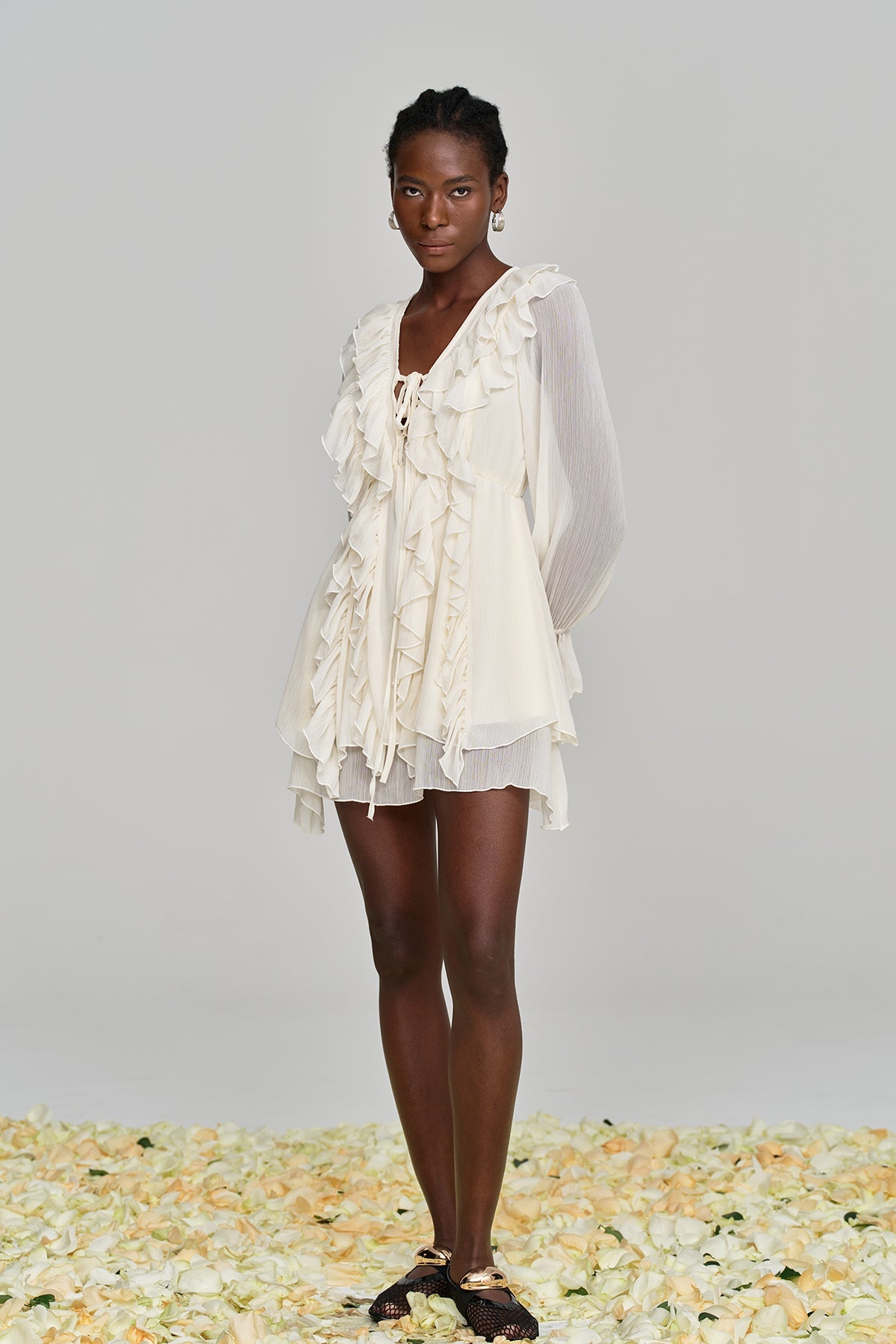 Amitabh Ruffle Lace Up File Mini Elbise