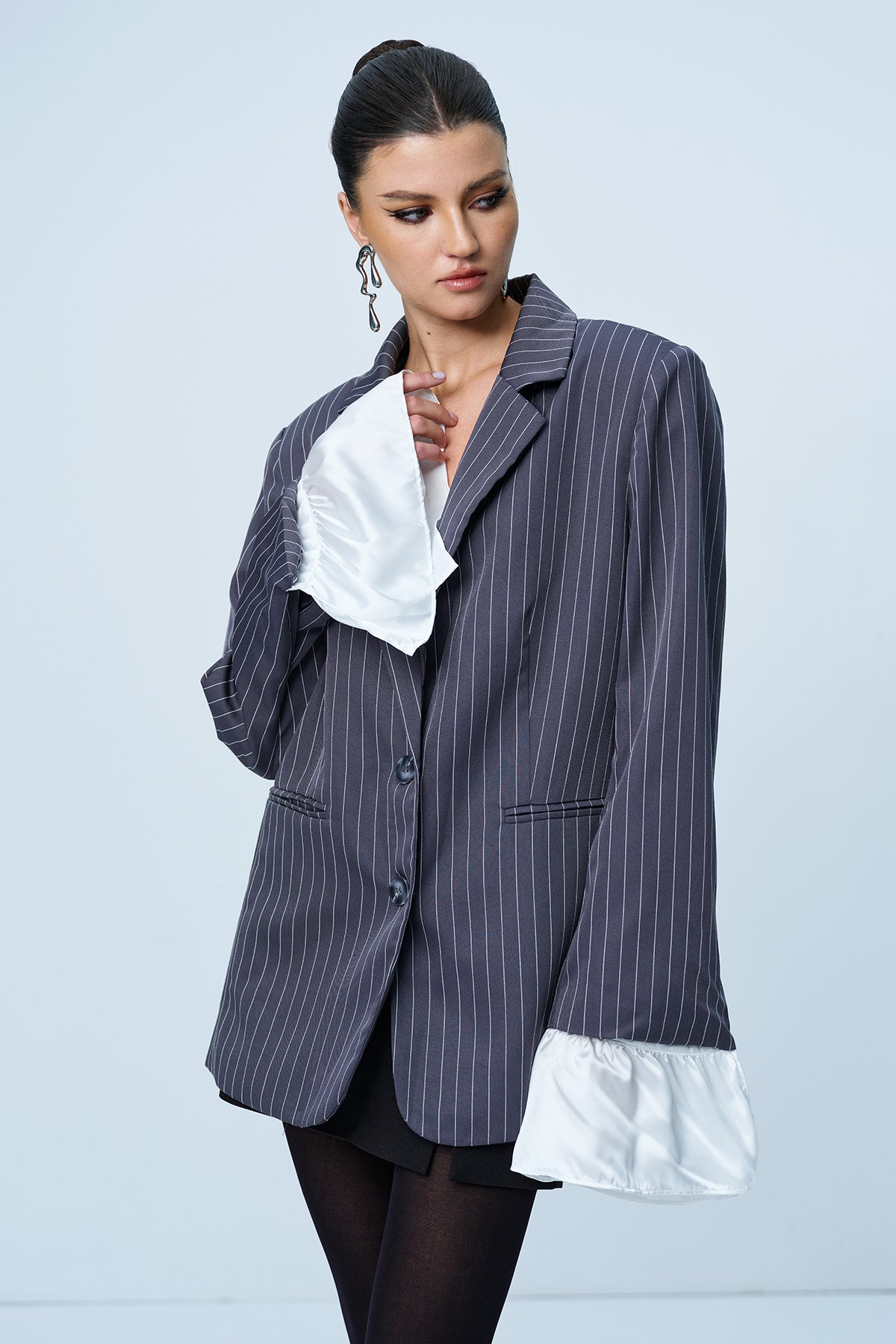 Angustias Şeritli Fırfırlı Dalma Blazer