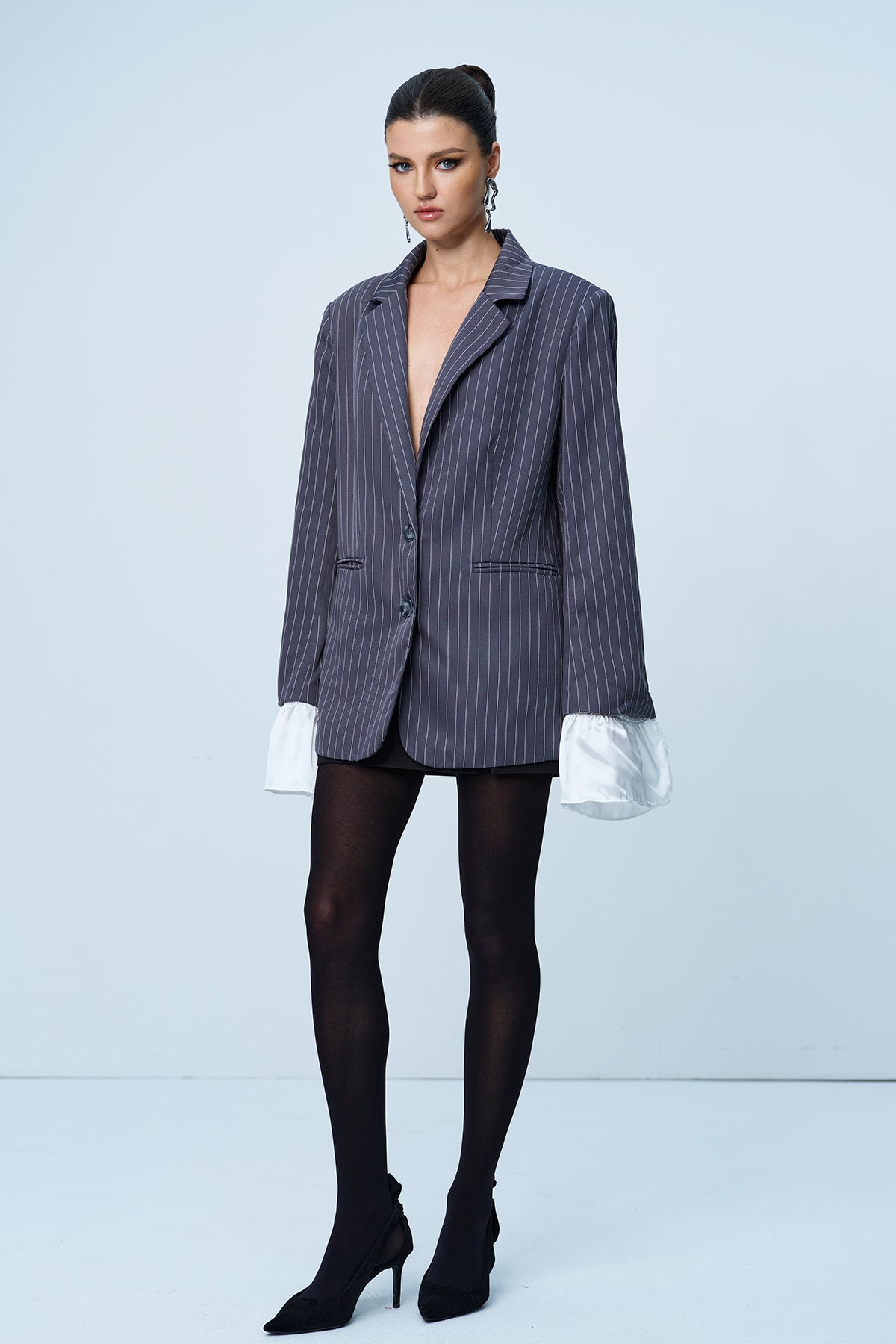 Angustias Şeritli Fırfırlı Dalma Blazer