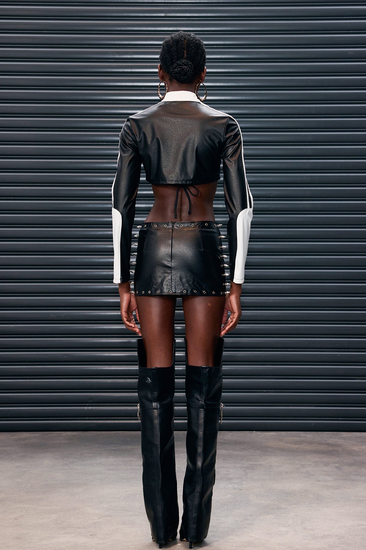 Antoine Deconstruct Çizgili Crop Deri Ceket