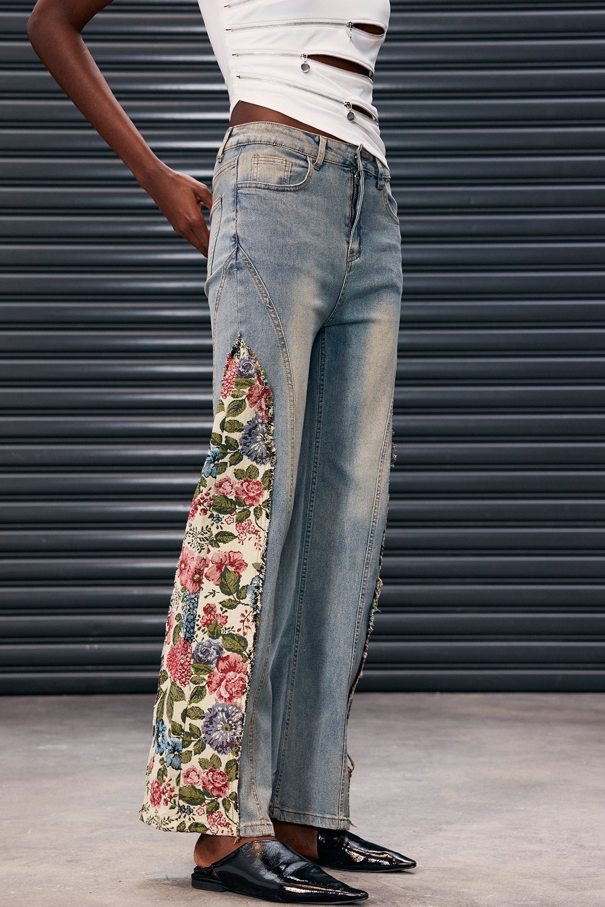 Anuj Deconstruct Çiçekli Kot Pantolon