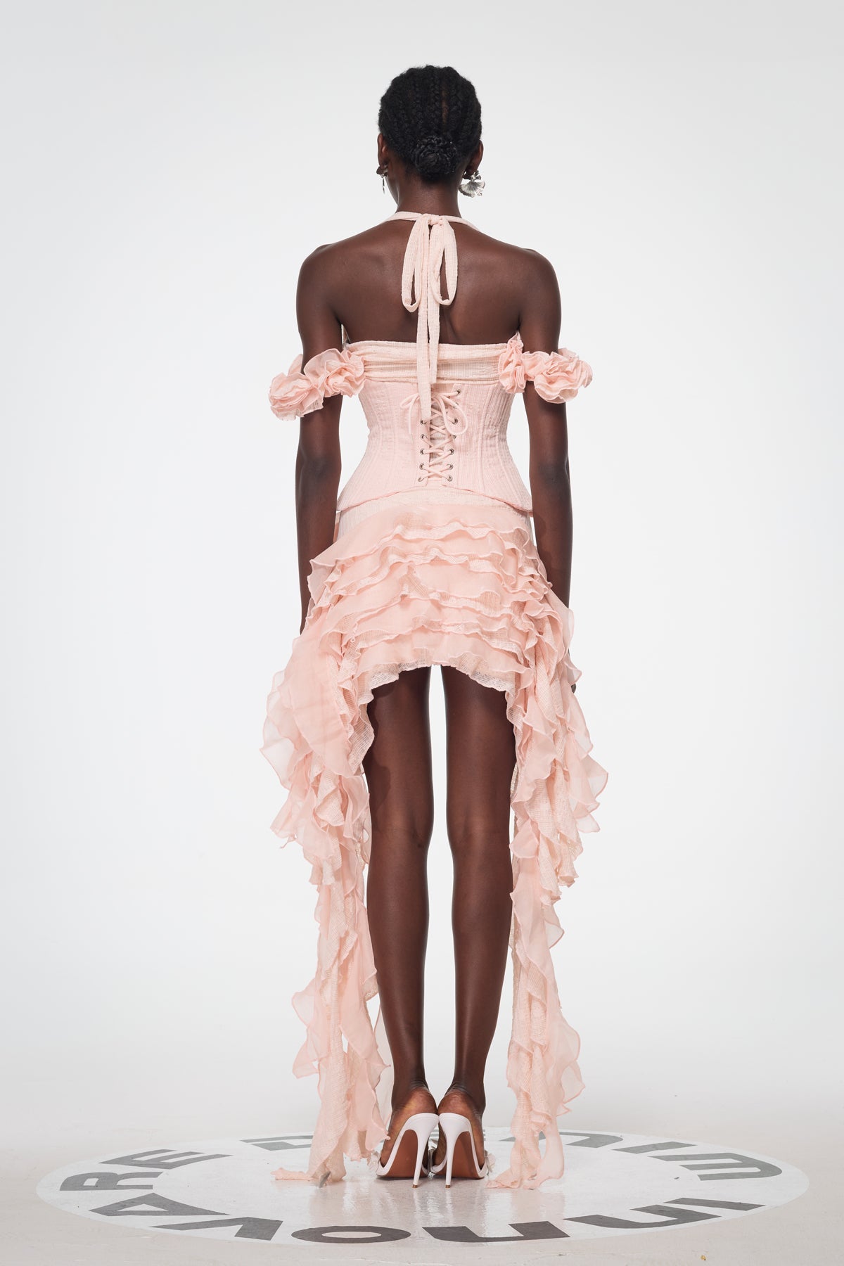 Baha Ruch Ruffle Fringe Mini Elbise Pembe