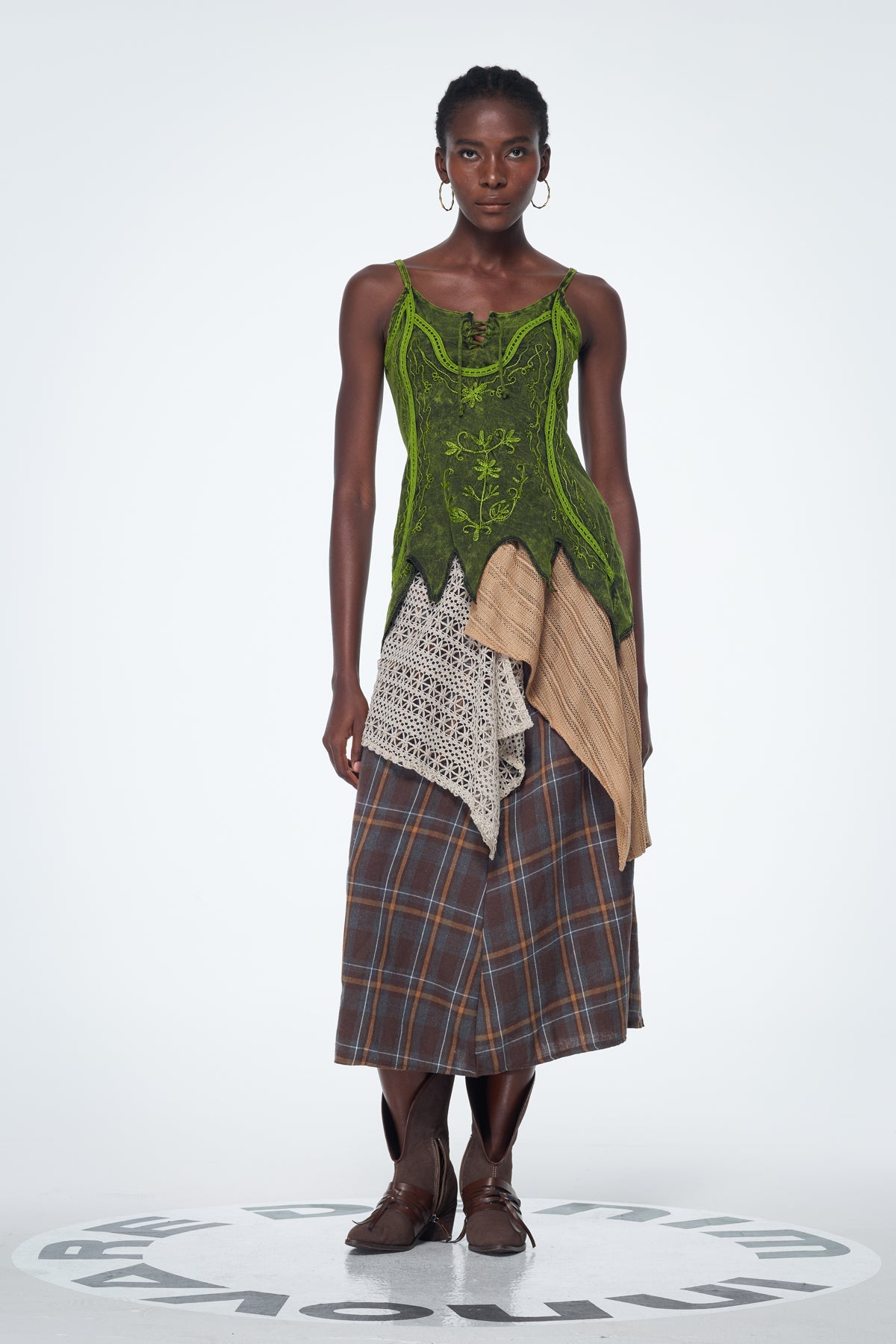 Baila Plaid Patchwork Uzun Etek