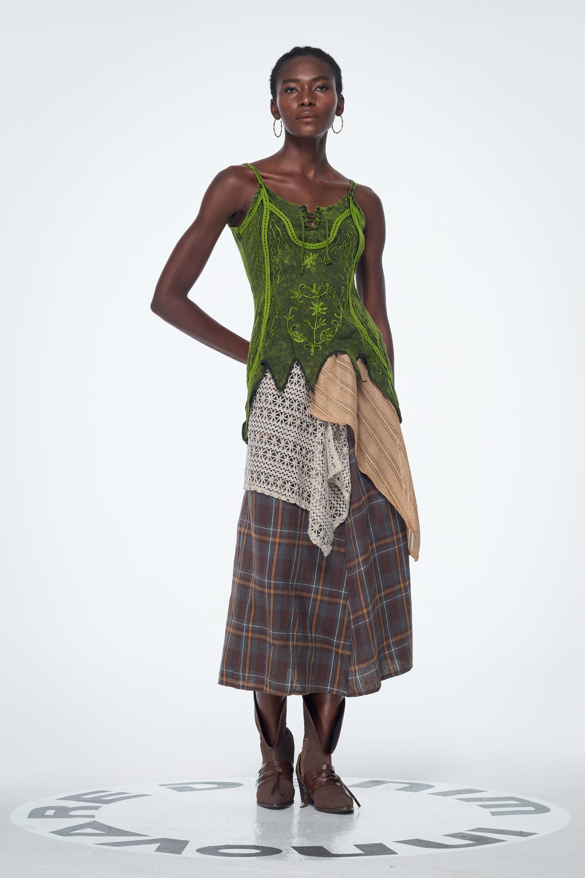 Baila Plaid Patchwork Uzun Etek