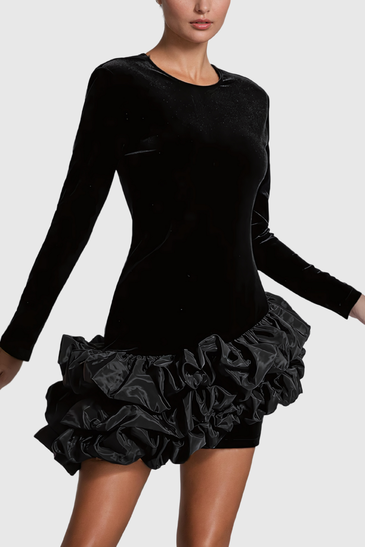 Balesego Fırfırlı Uzun Kollu Mini Elbise