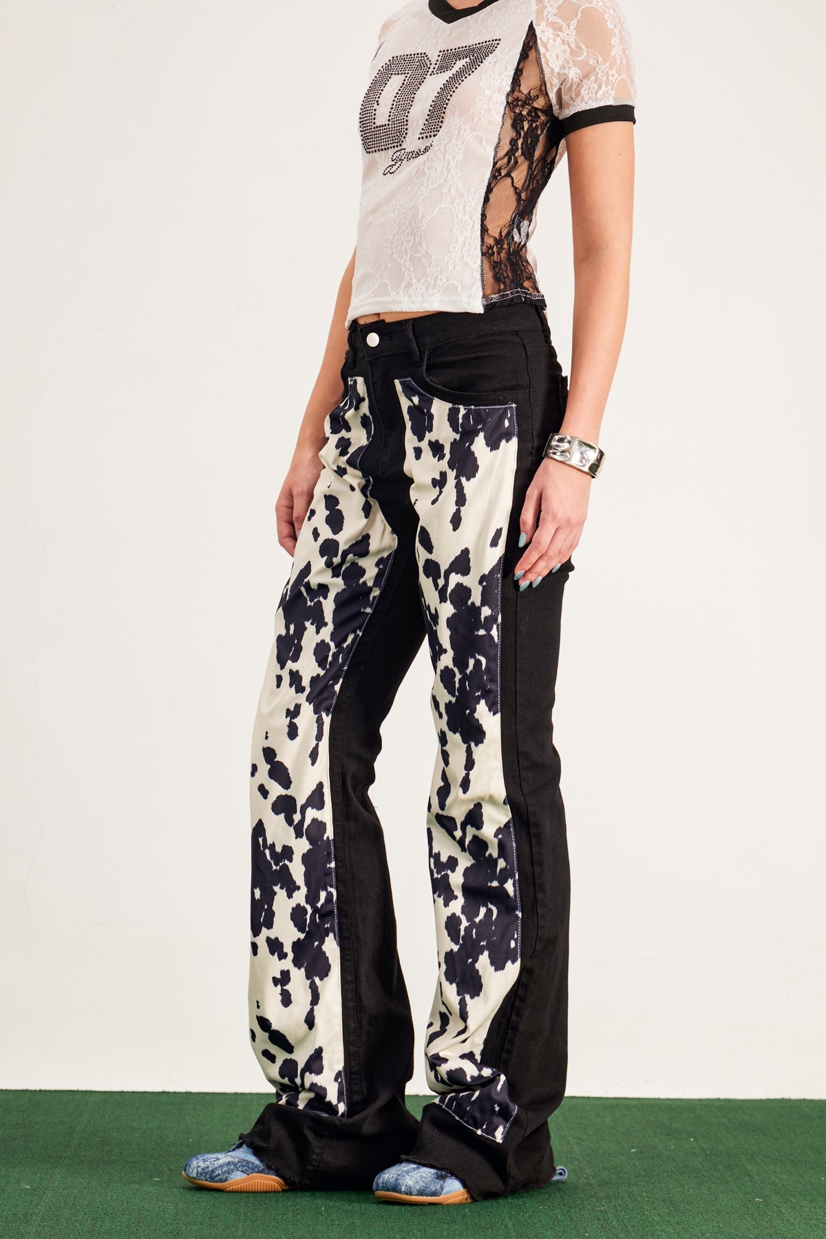 Siyah Bandi Baskılı Bootcut Pantolon