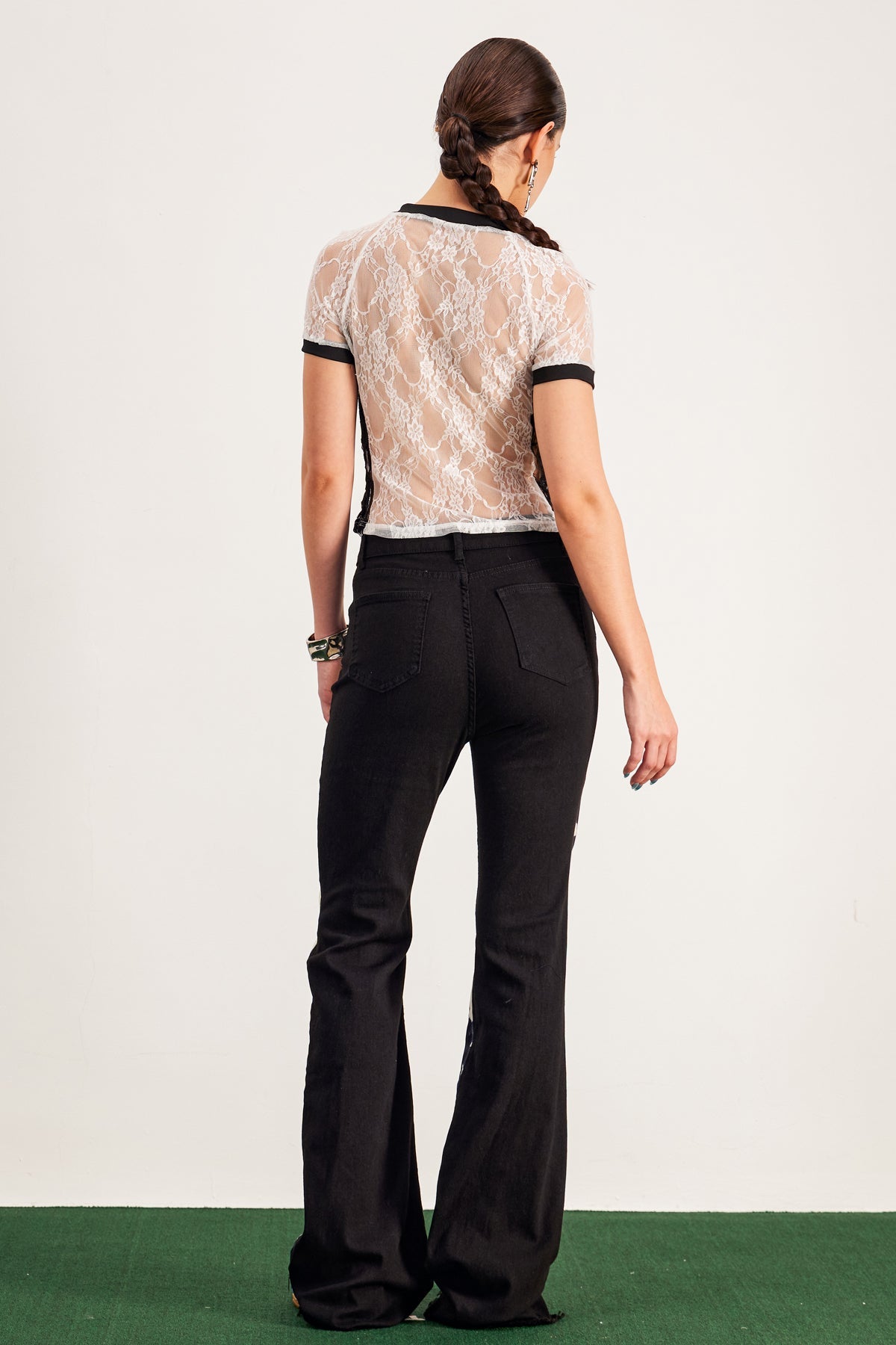 Siyah Bandi Baskılı Bootcut Pantolon