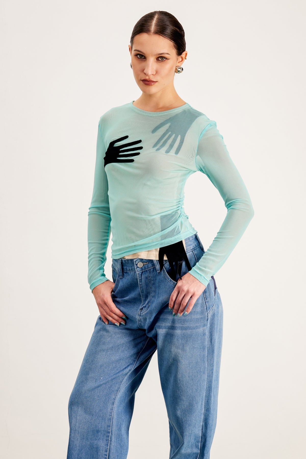 Banks Bodycon Mesh Crop Top Mavi