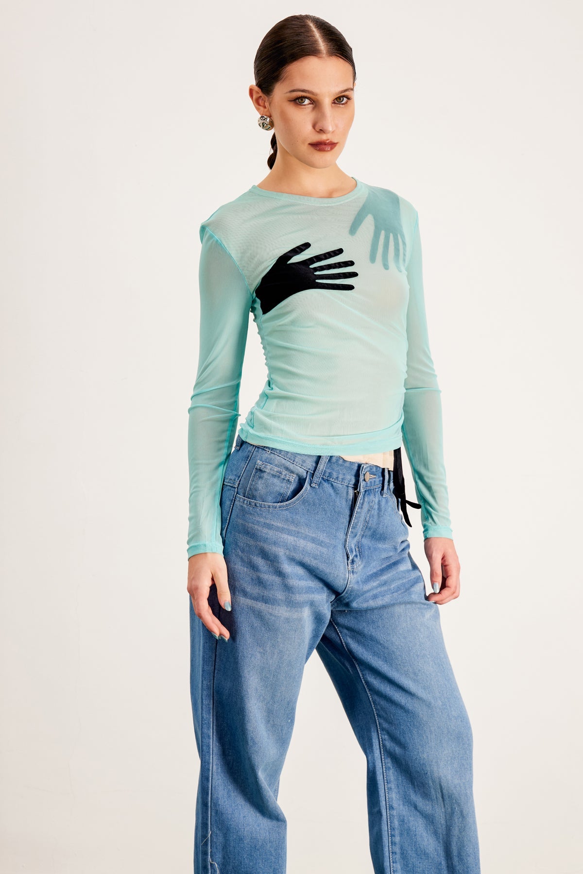 Banks Bodycon Mesh Crop Top Mavi