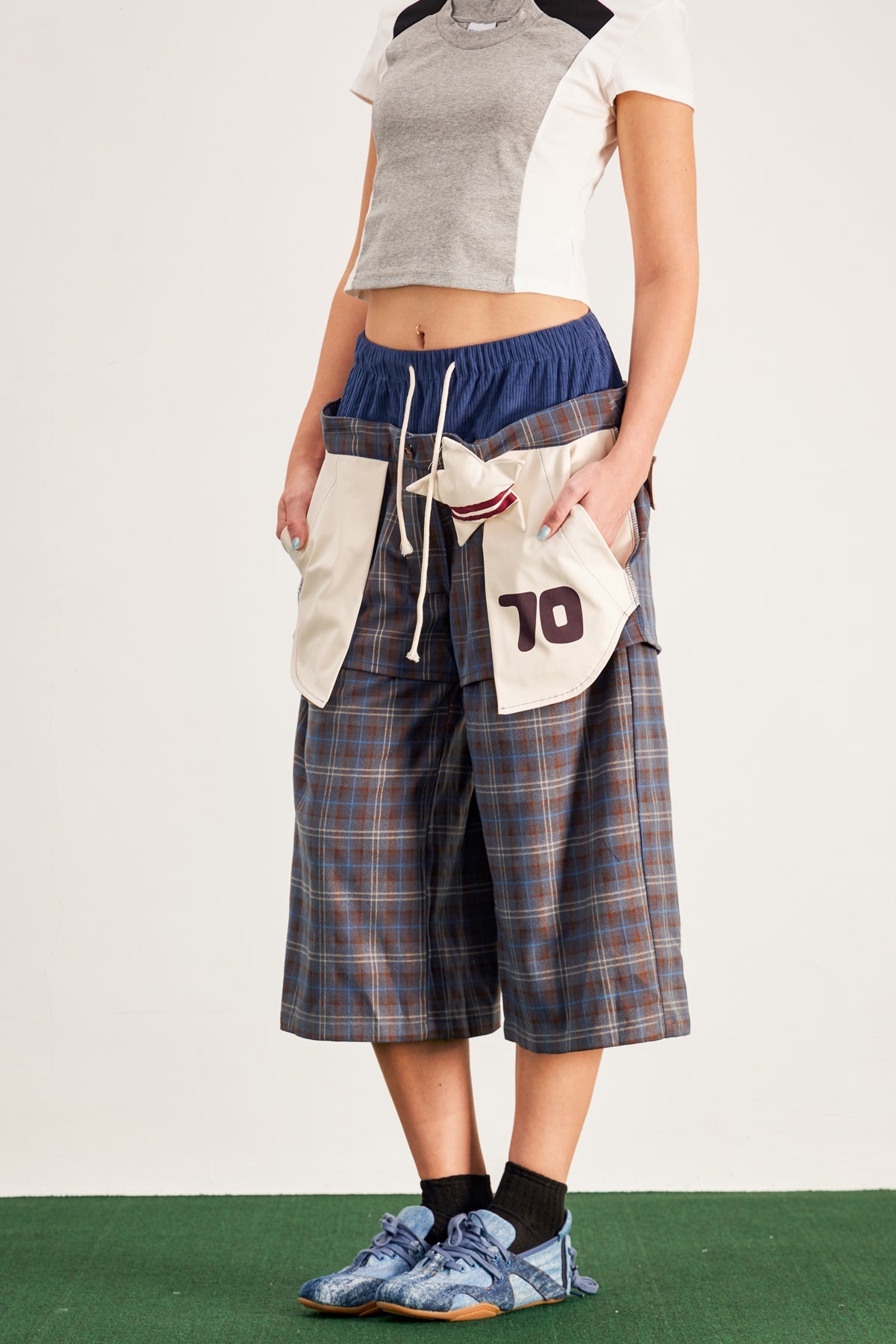 Baptiste Plaid Star Geniş Paça Pantolon