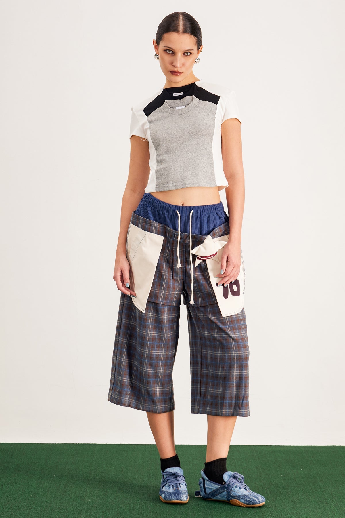 Baptiste Plaid Star Geniş Paça Pantolon