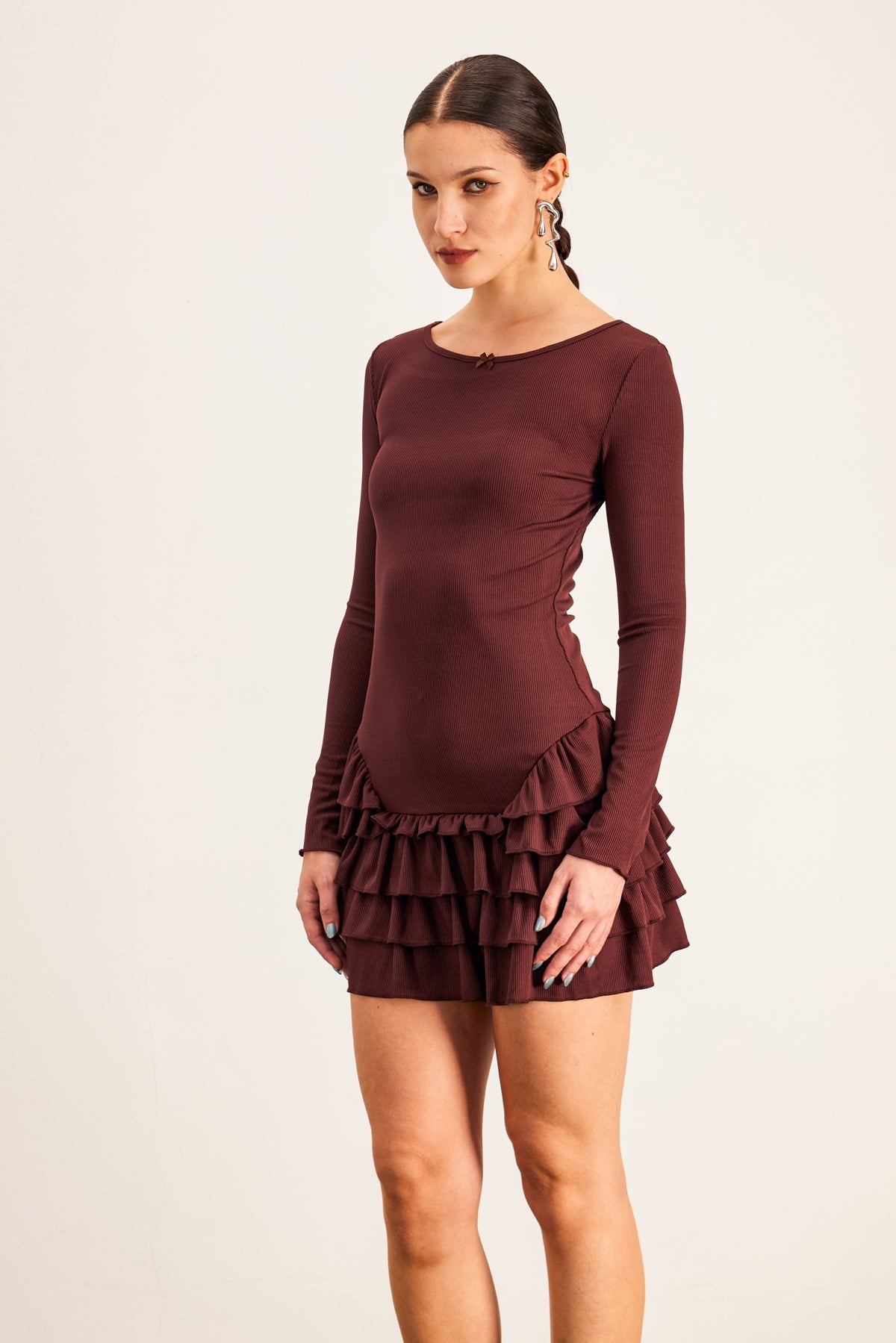 Baraka Ruffle Bodycon Mini Elbise