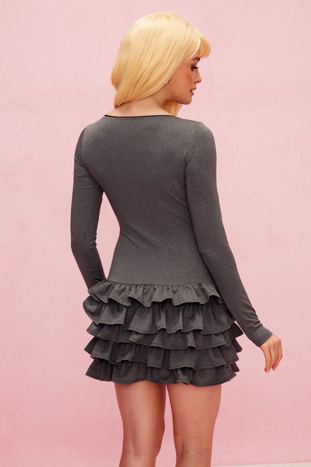 Baz Crew Yaka Volanlı Mini Elbise