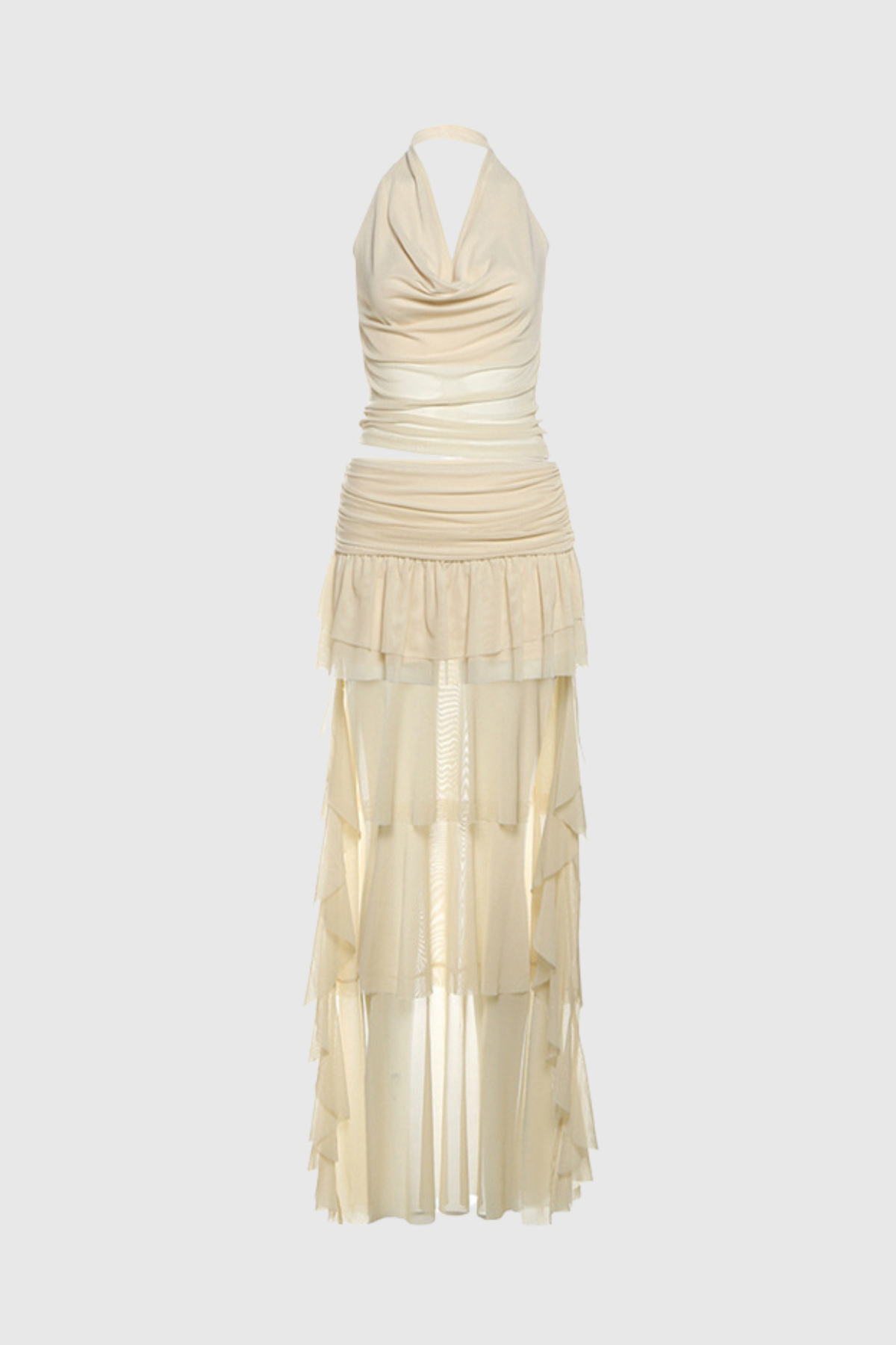 Behitha Ruch Ruffle Mesh Cowl Yaka Etek Takımı