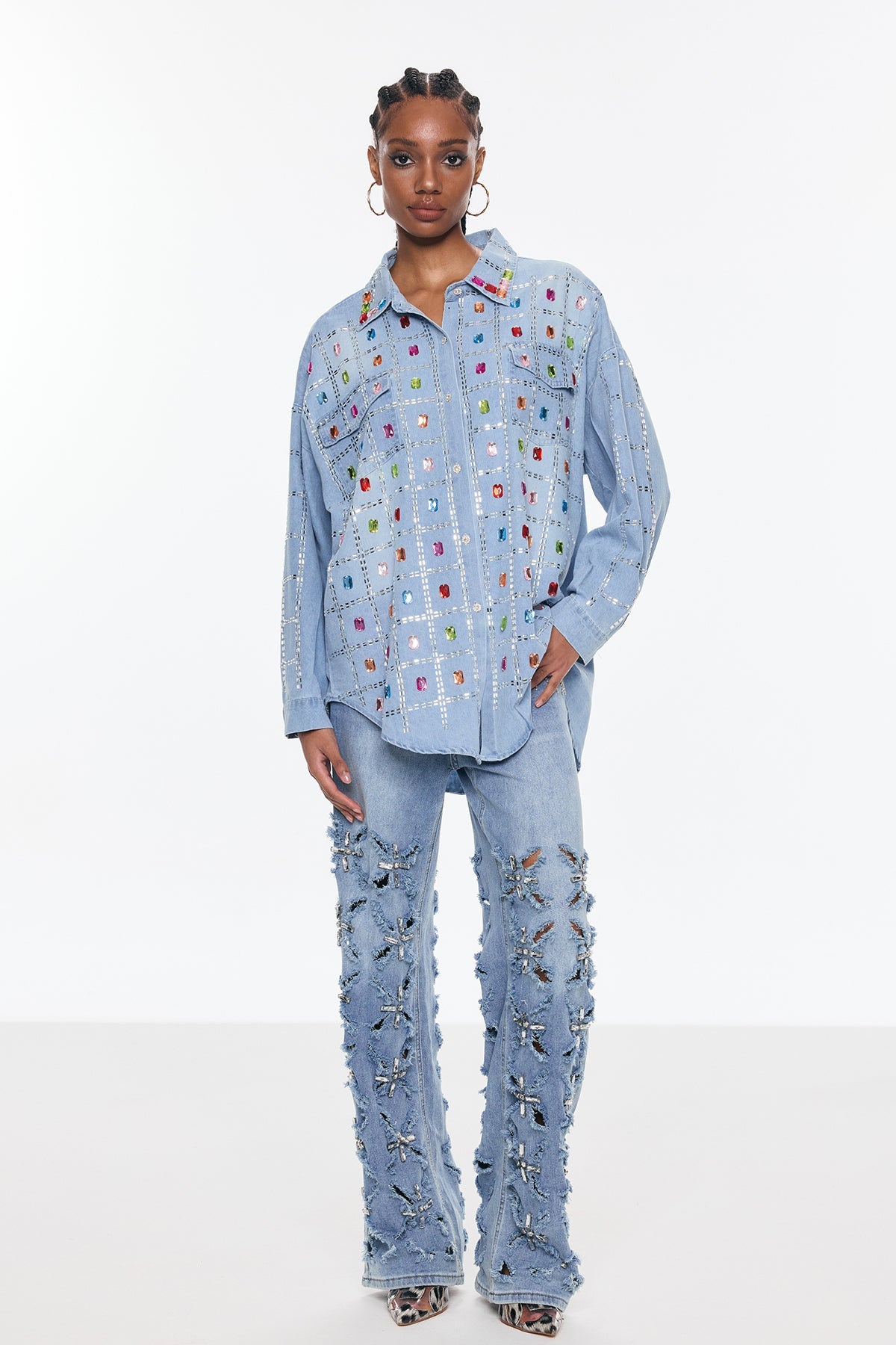 Belisario Rhinestone Kot Gömlek