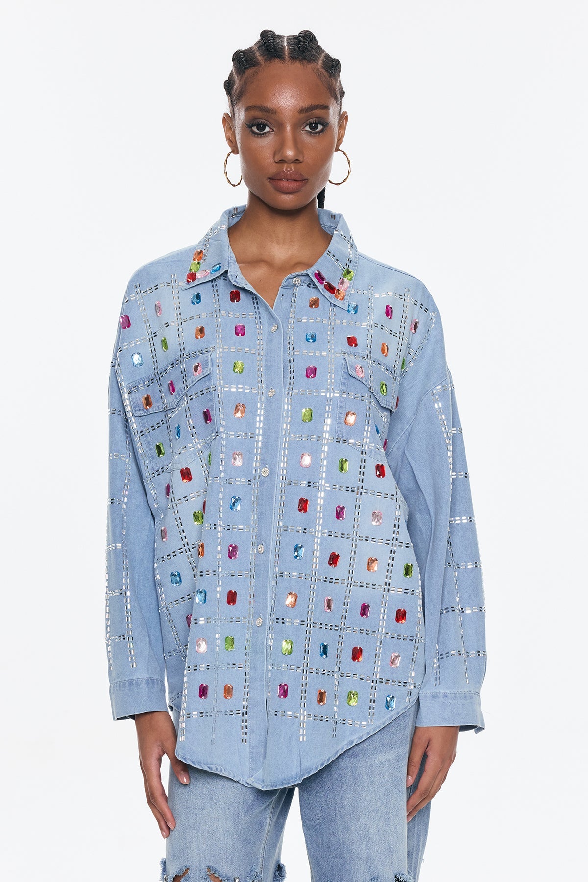 Belisario Rhinestone Kot Gömlek