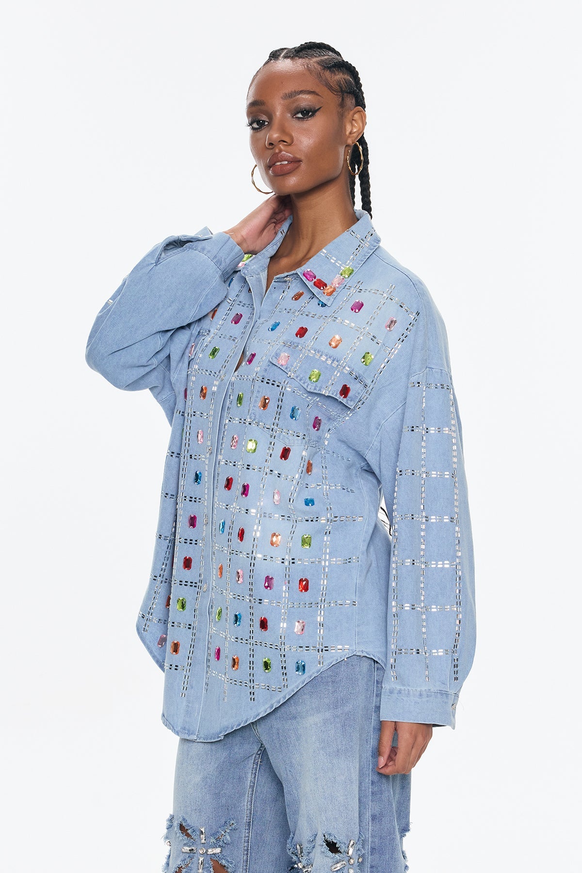 Belisario Rhinestone Kot Gömlek
