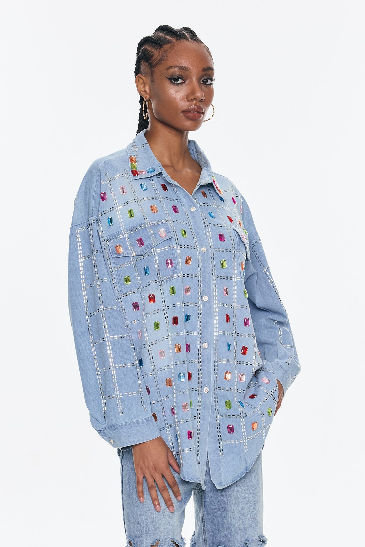 Belisario Rhinestone Kot Gömlek