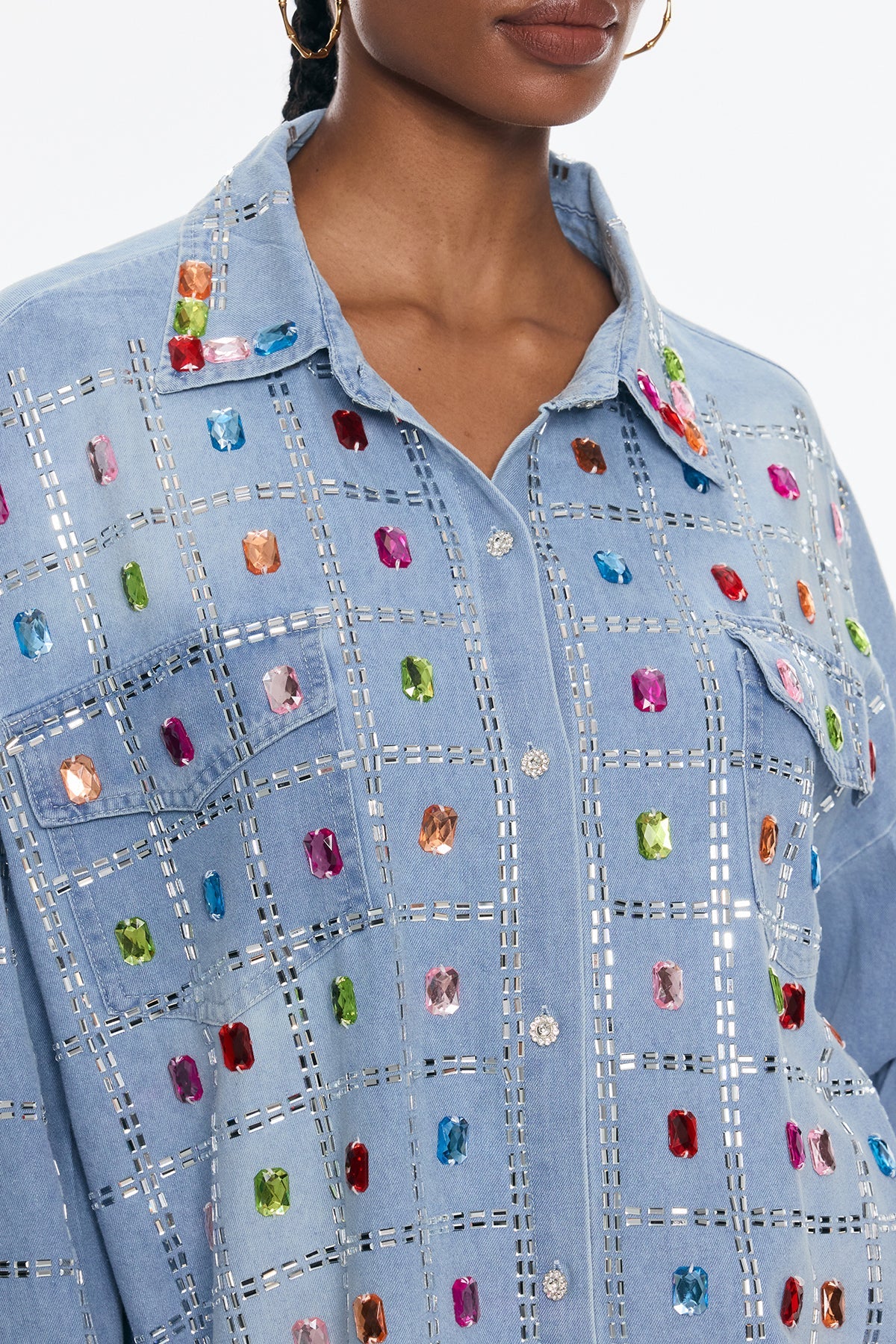 Belisario Rhinestone Kot Gömlek