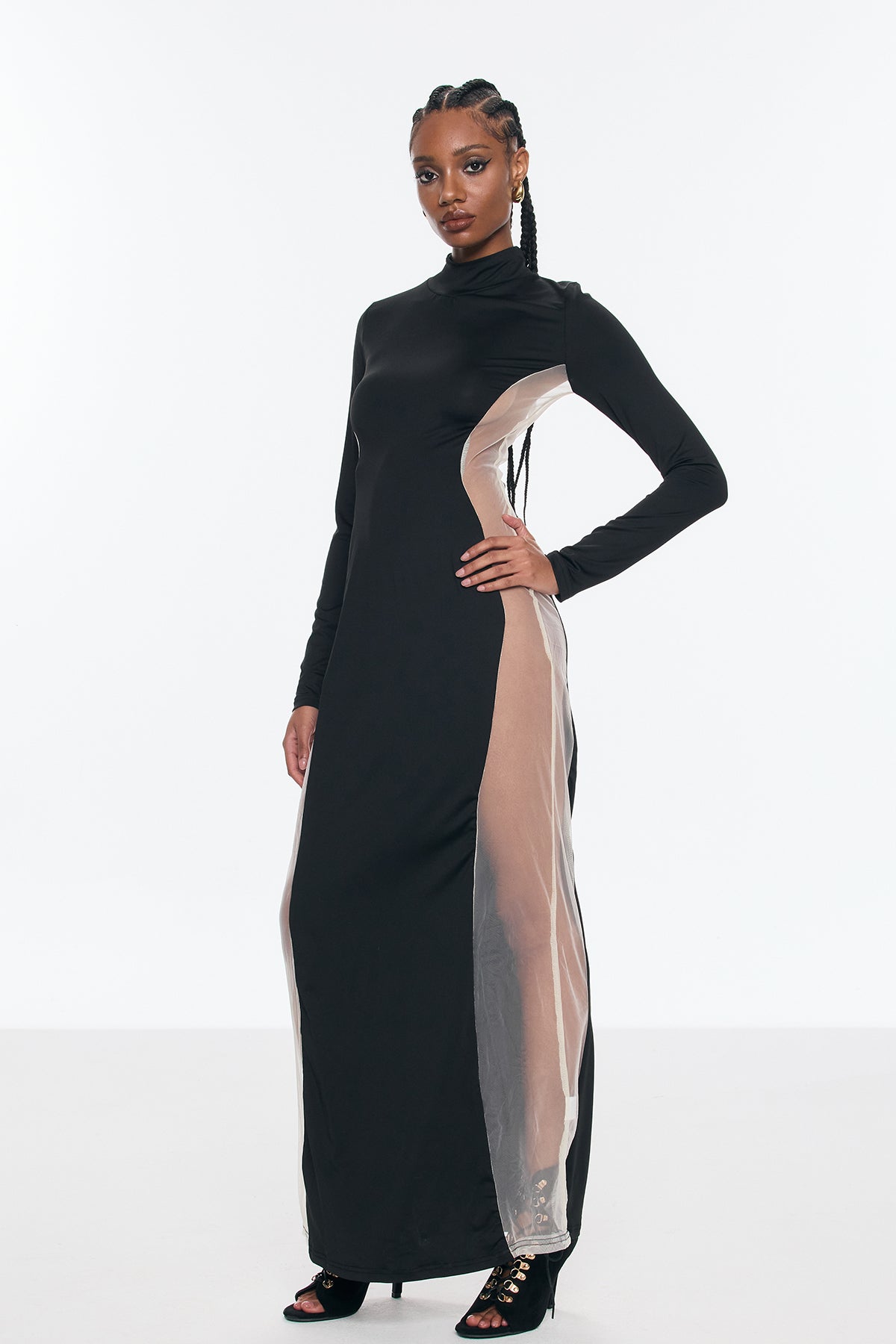 Benigno Deconstruct Mesh Cutout Uzun Elbise