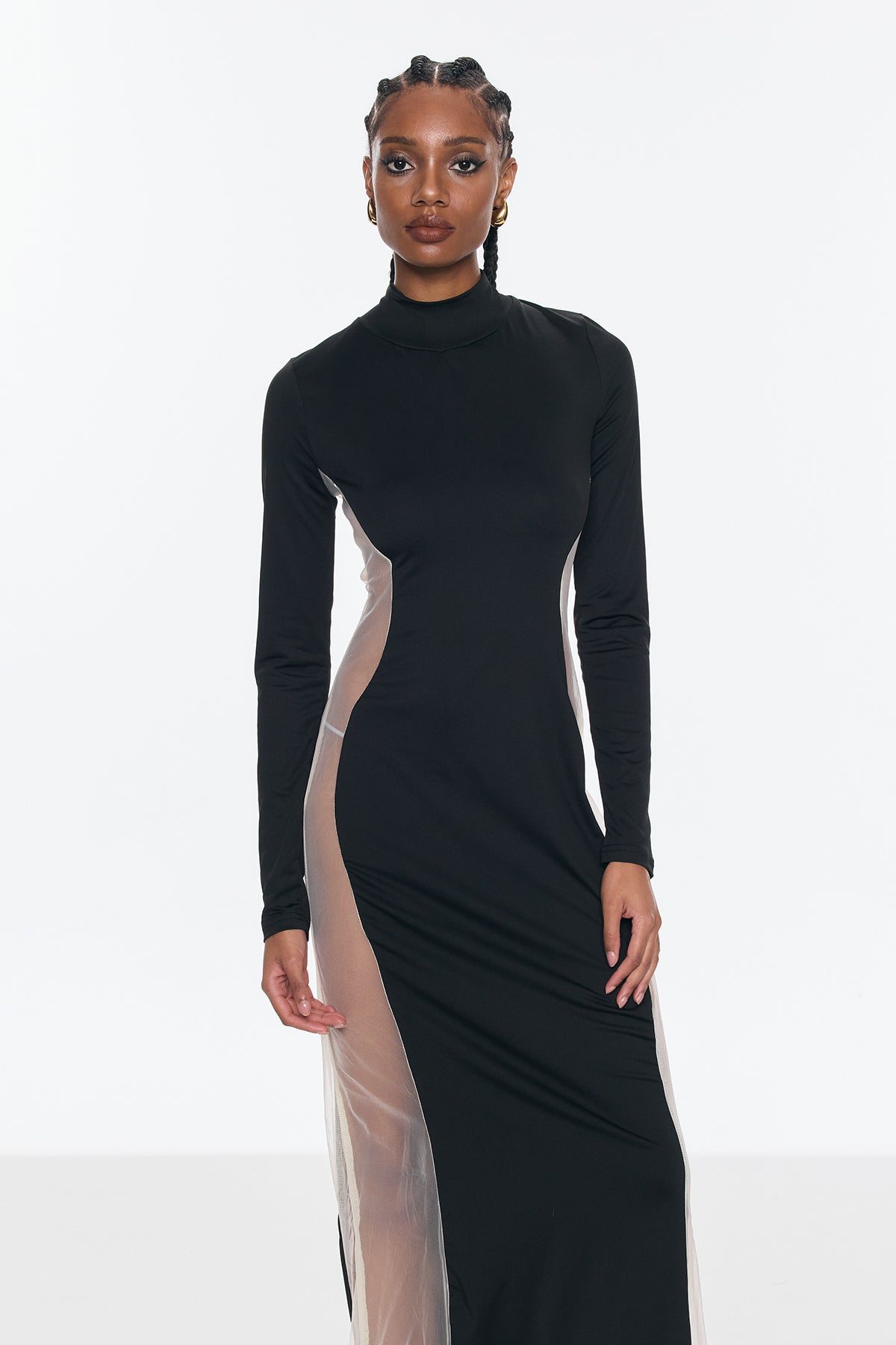 Benigno Deconstruct Mesh Cutout Uzun Elbise