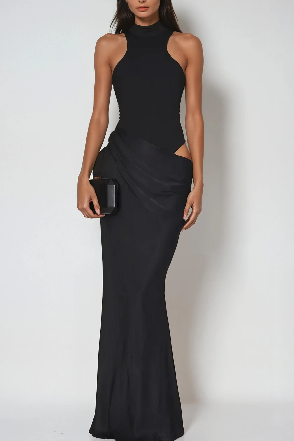 Beres Tank Top Saten Uzun Elbise Siyah