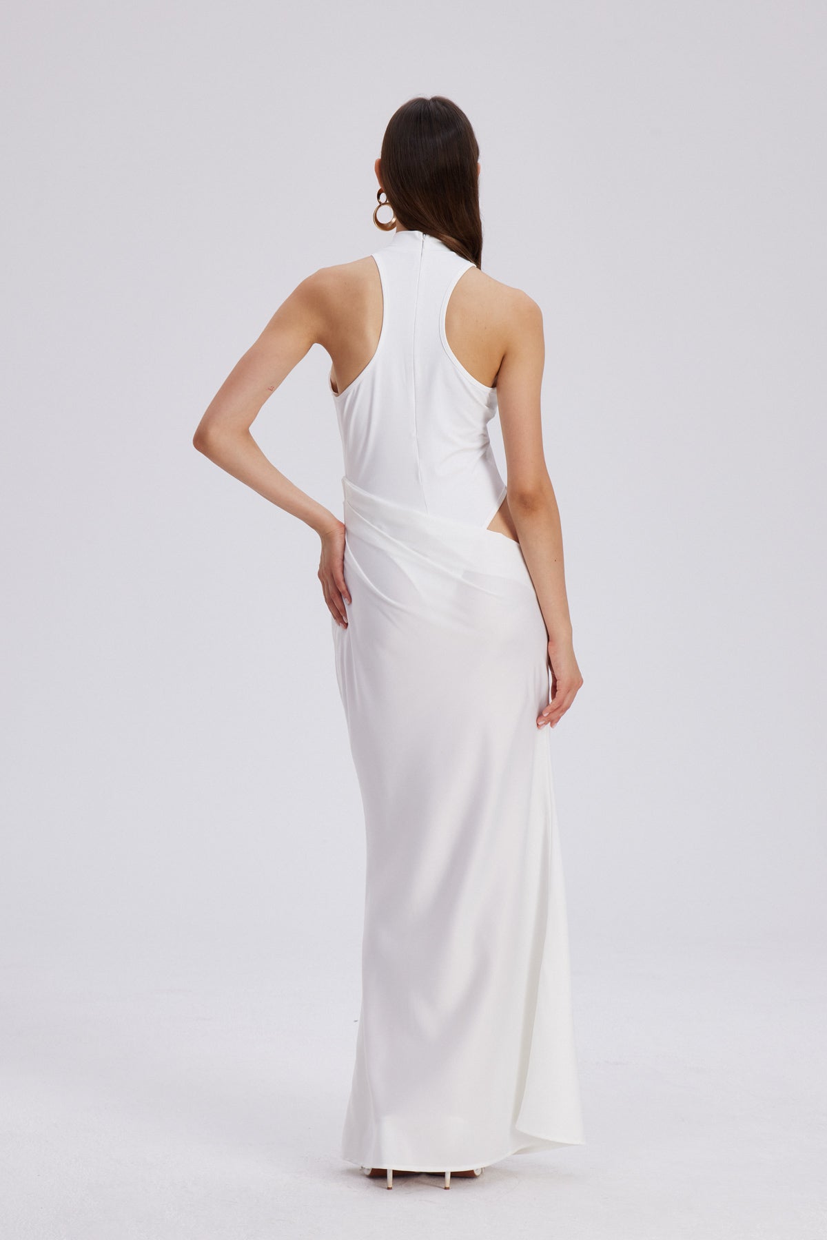 Beres Tank Top Saten Uzun Beyaz Elbise