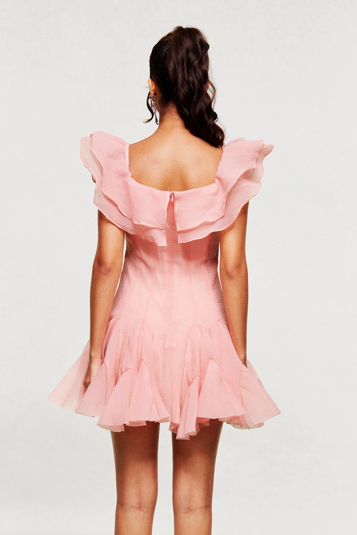 Blago Pembe Volanlı Korse Mini Elbise