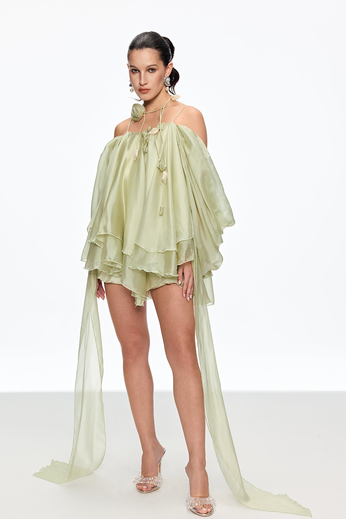 Caetana Ruffle Lace Up Püsküllü Mini Elbise
