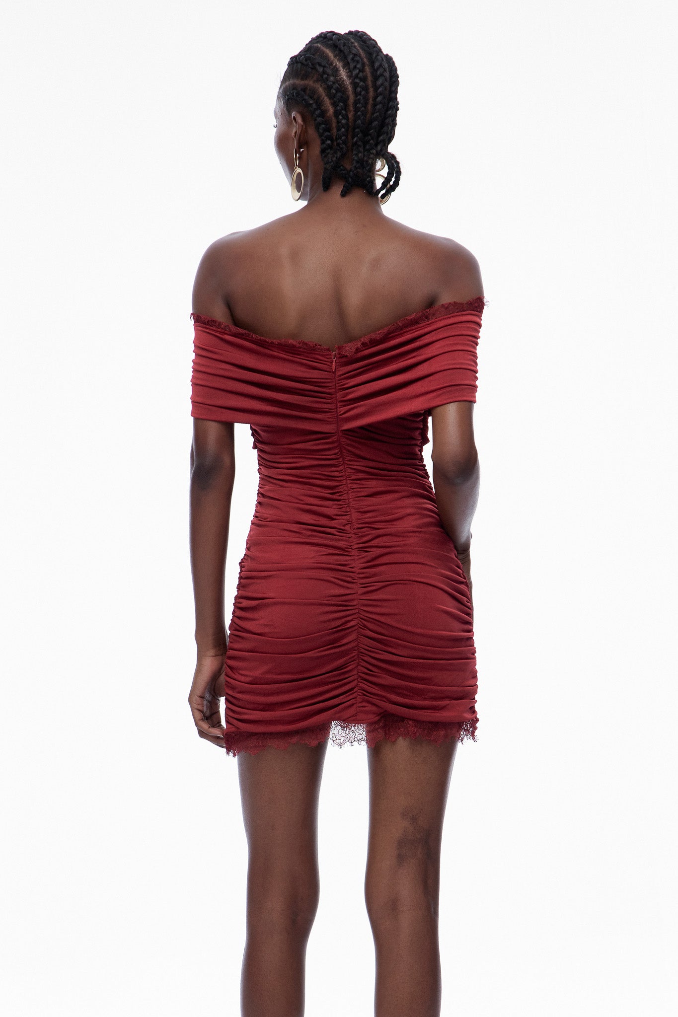 Carine Lace Rüs Omuz Açık Mini Elbise