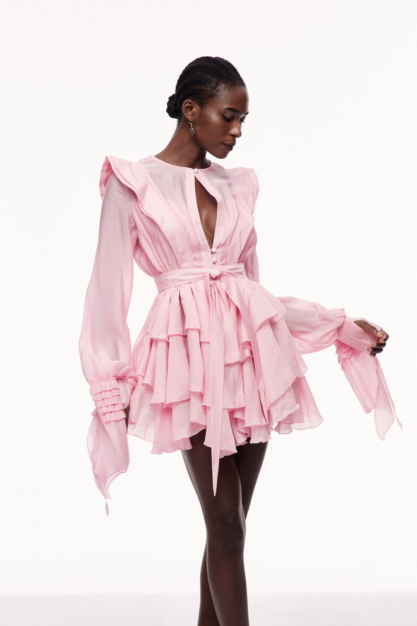 Pembe Celsus Volanlı Mini Elbise