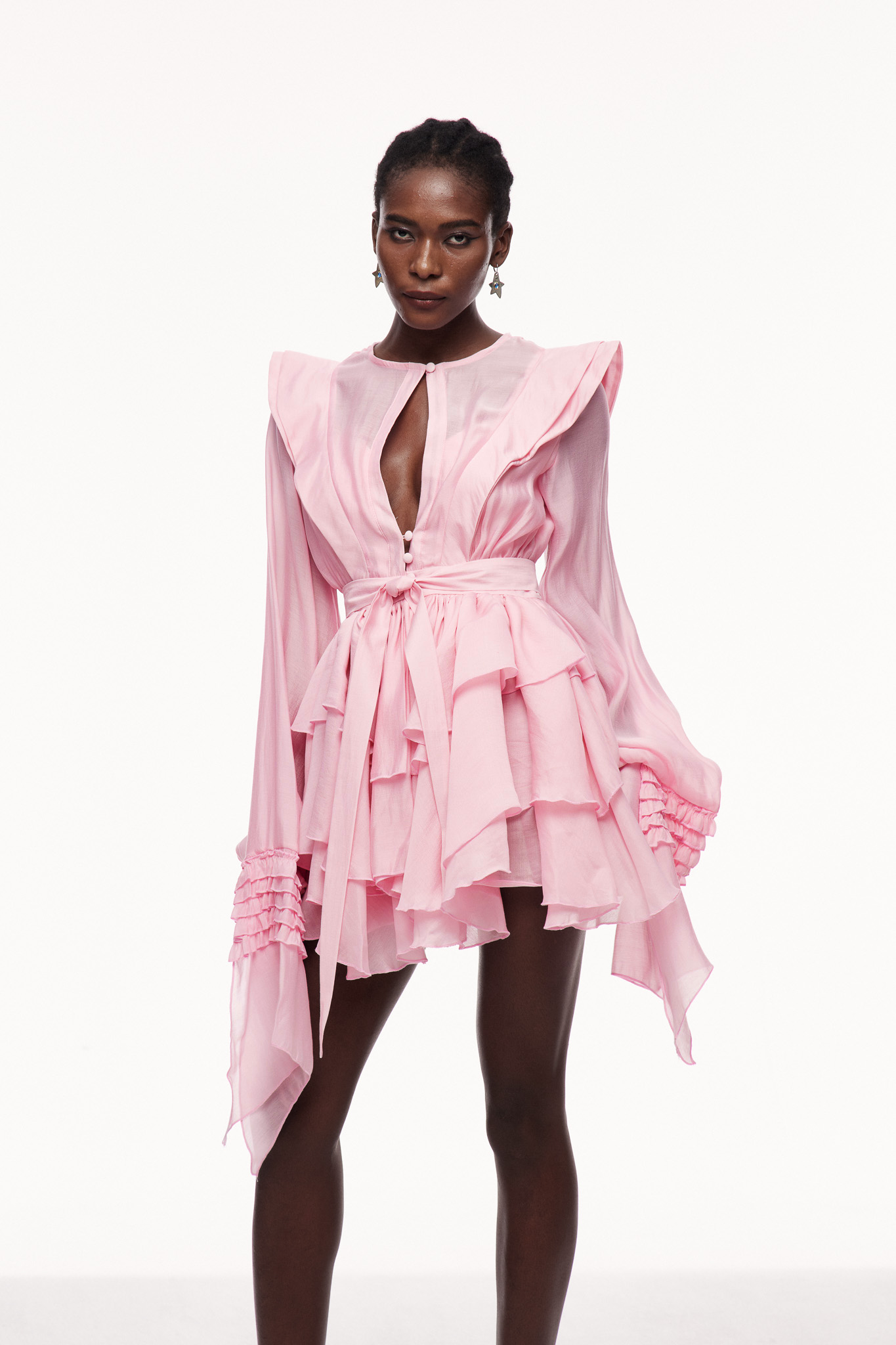 Pembe Celsus Volanlı Mini Elbise
