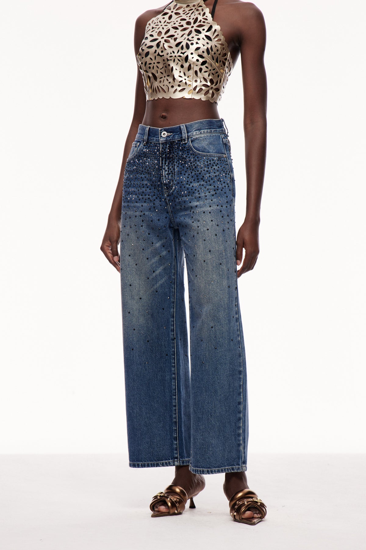 Ceri Rhinestones Kot Pantolon