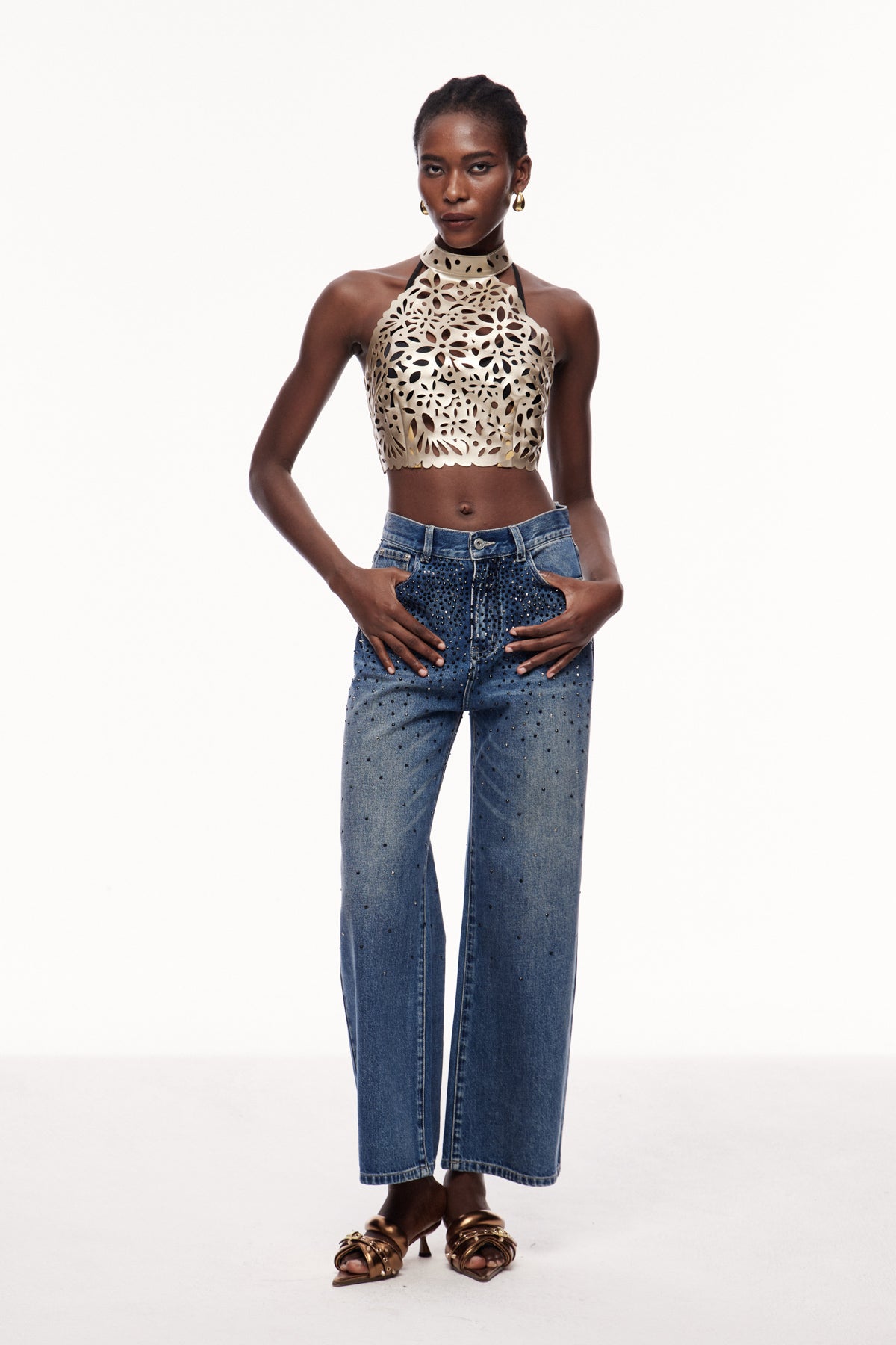 Ceri Rhinestones Kot Pantolon