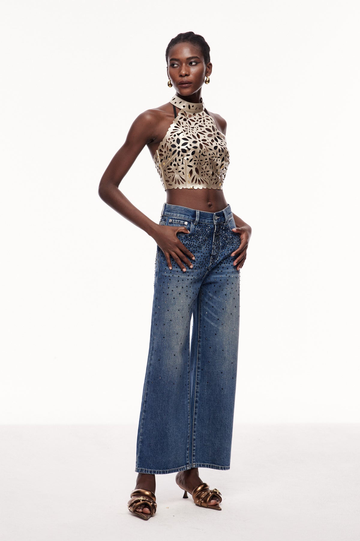 Ceri Rhinestones Kot Pantolon