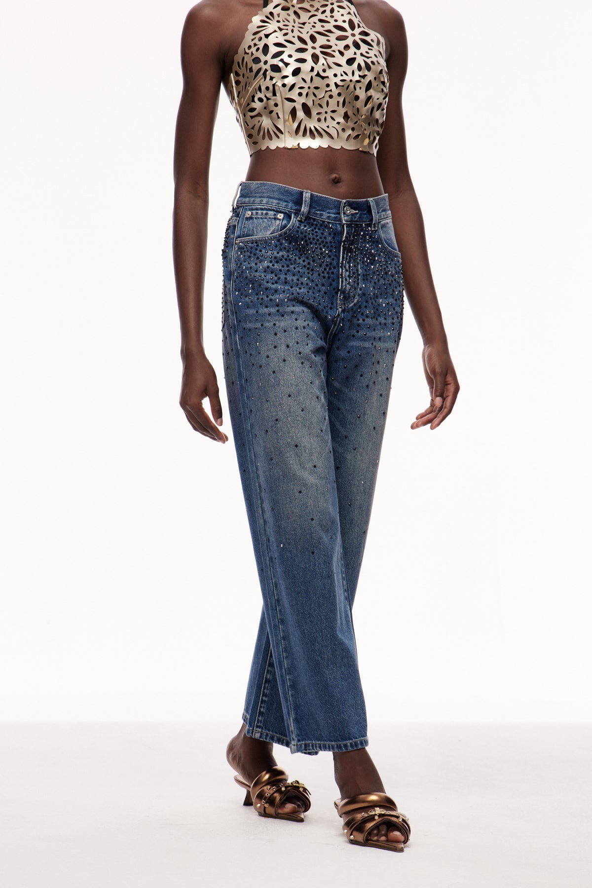 Ceri Rhinestones Kot Pantolon