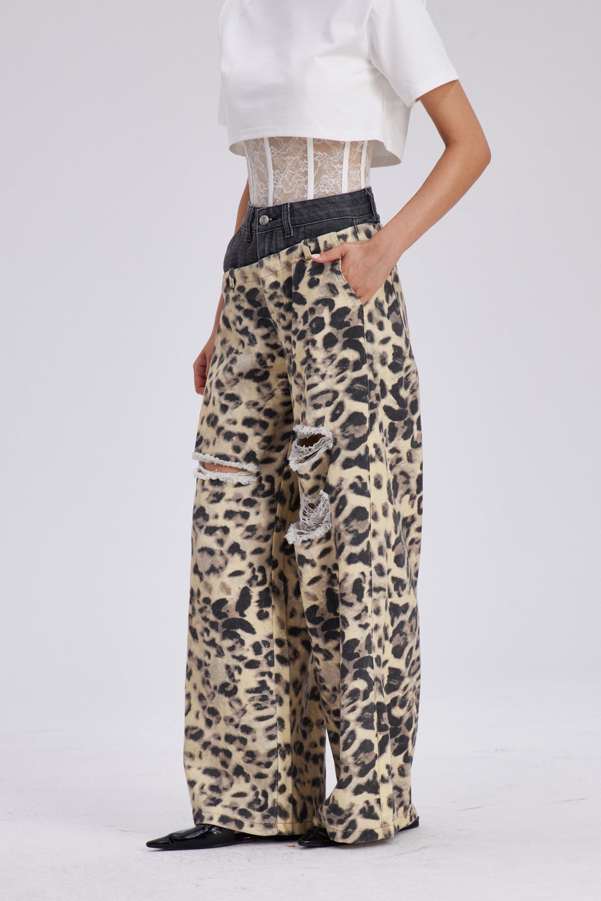 Chas Leopar Parçalanmış Kesikli Kot Pantolon