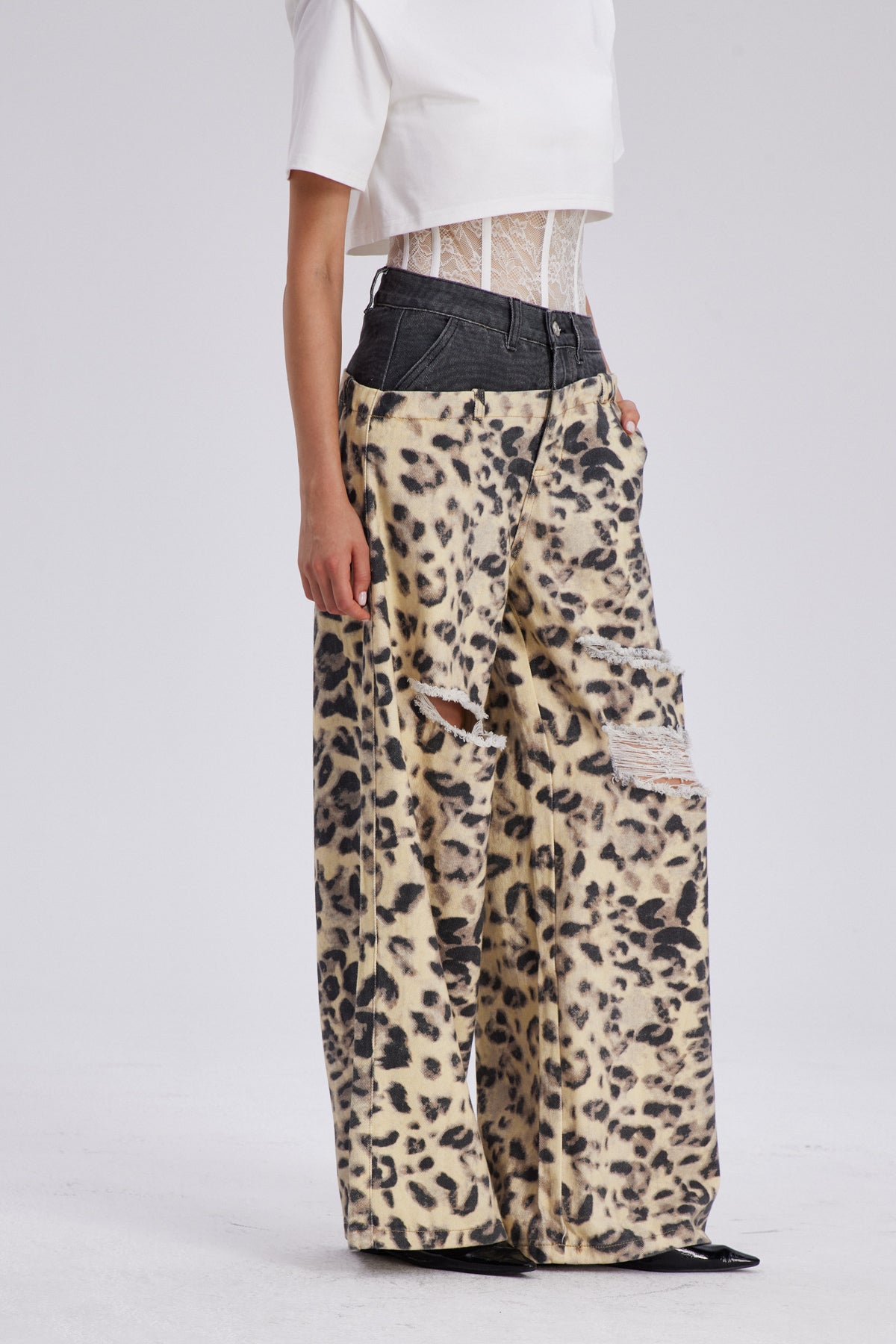 Chas Leopar Parçalanmış Kesikli Kot Pantolon