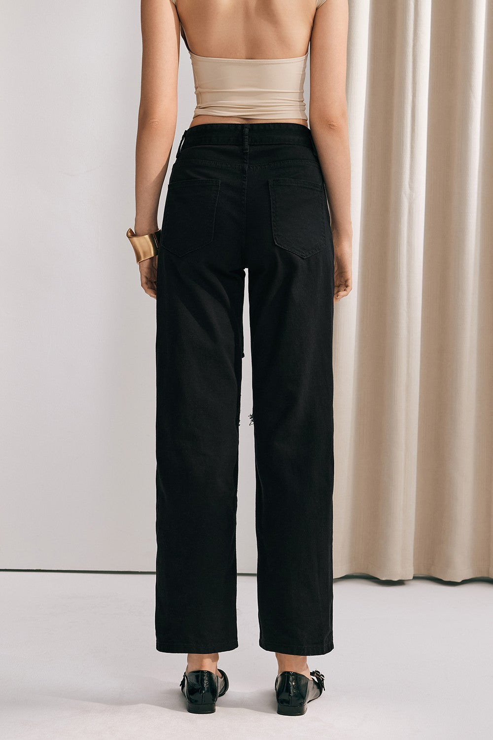 Chloe Mesh Siyah Düz Kot Pantolon