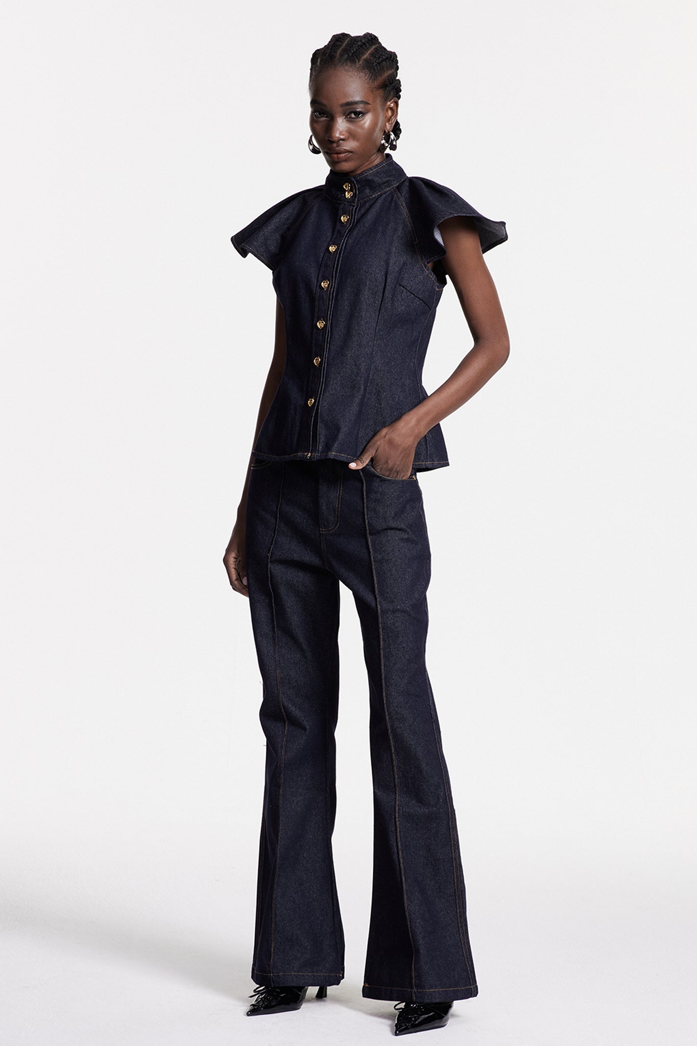 Chrestos Ruffle Denim Pantolon Takımı