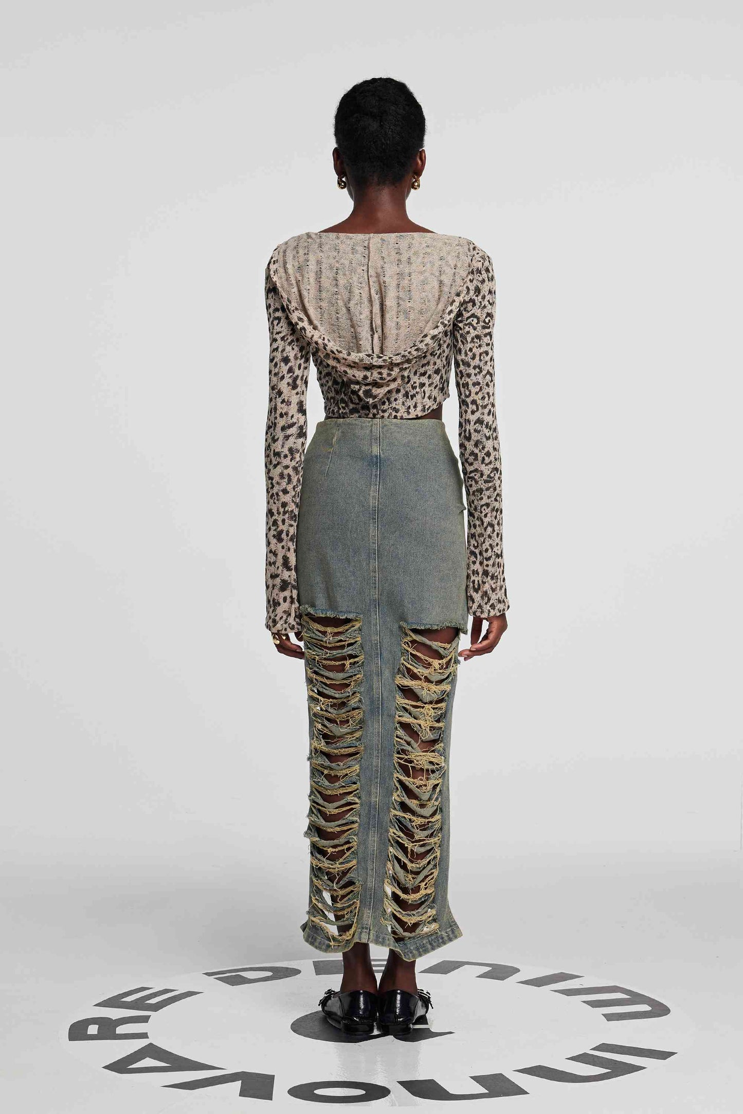 Delta Uzun Kollu Leopar Yırtık Crop Top