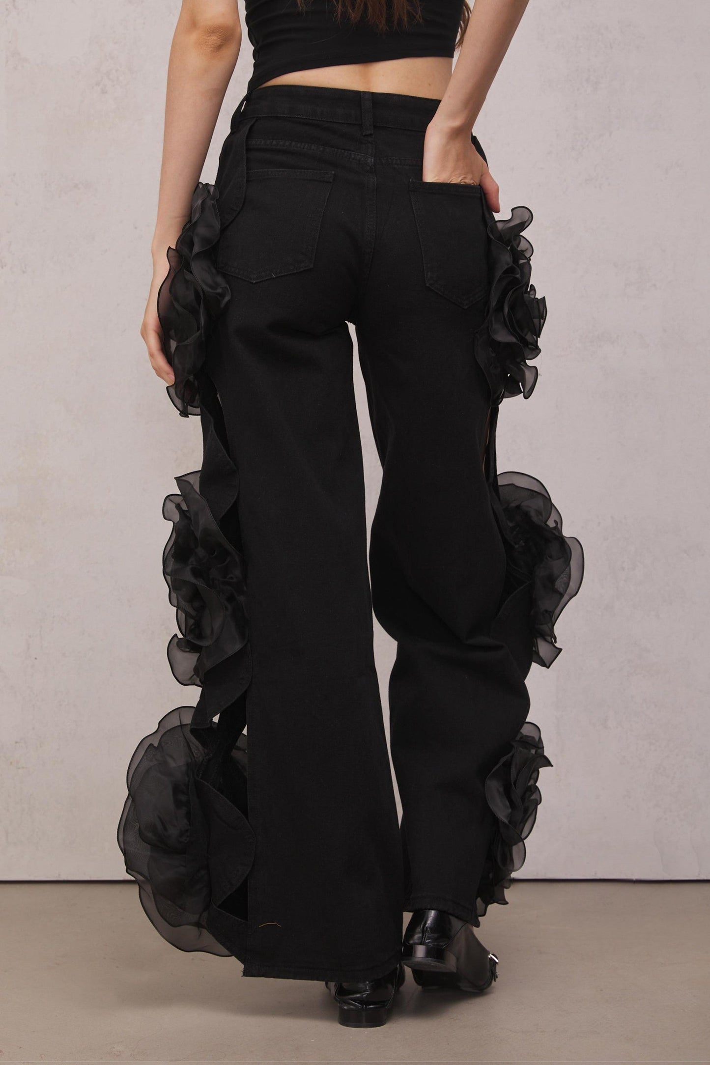 Dior Çiçek Siyah Delikli Kot Pantolon